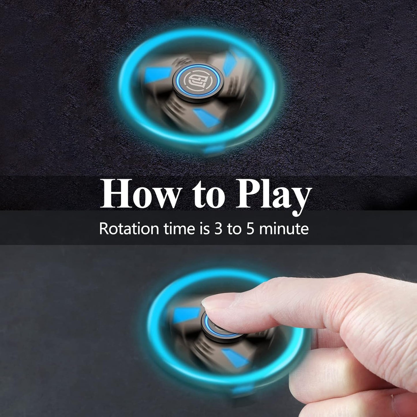 ATESSON Fidget Spinners Toy,3 to 5 min Spins,Gray Metal with Blue Luminous High Speed Bearing, Metal Material Hand Spinner,Stress Relief Anxiety Boredom Desk Toys for Adults and Kids