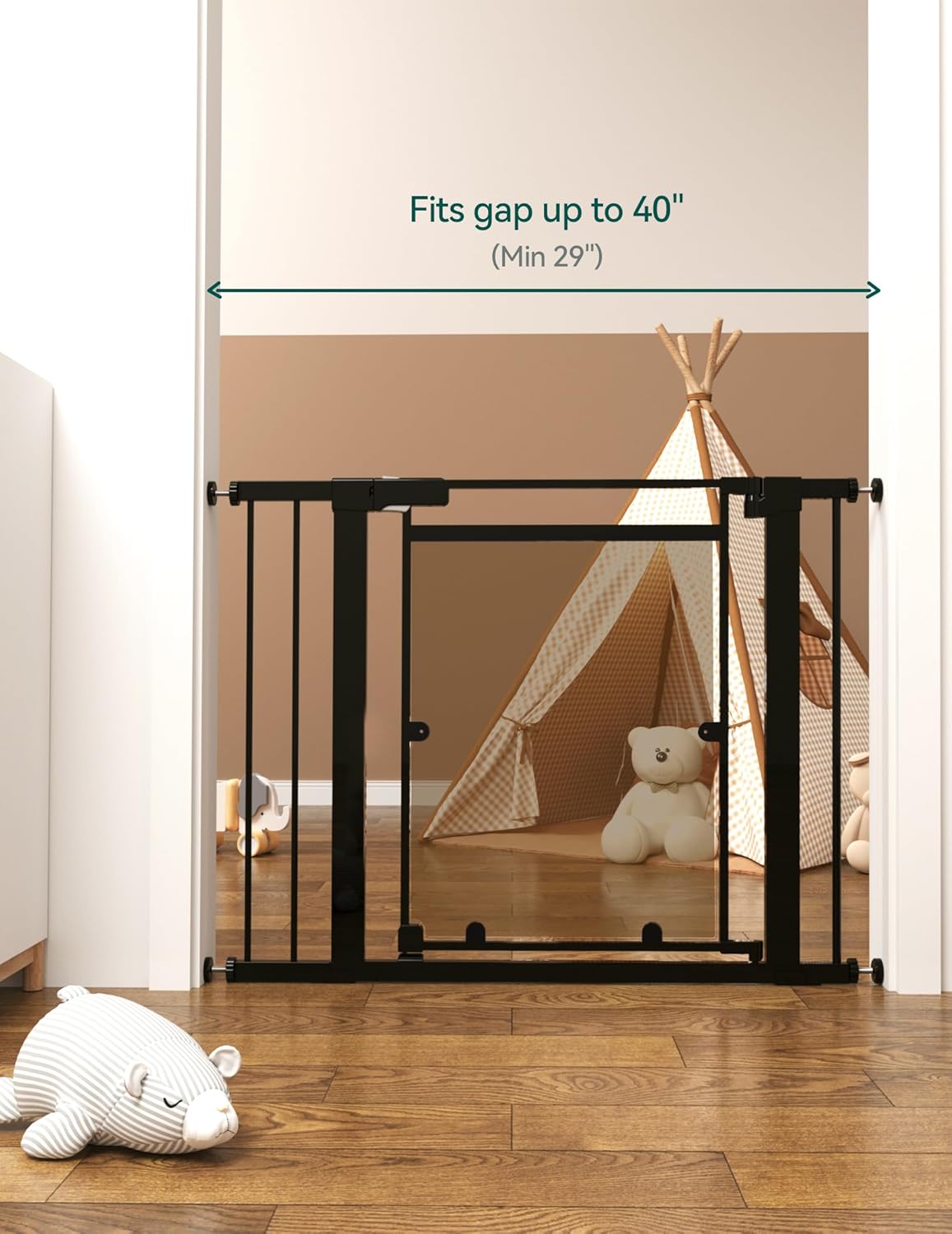 Babelio Clear Baby Gate, 29"-40" Door for doorways, Auto Close for Dog/Pet, Modern Acrylic, Elegance Meet Safety, Pressure Mounted for Child, Black
