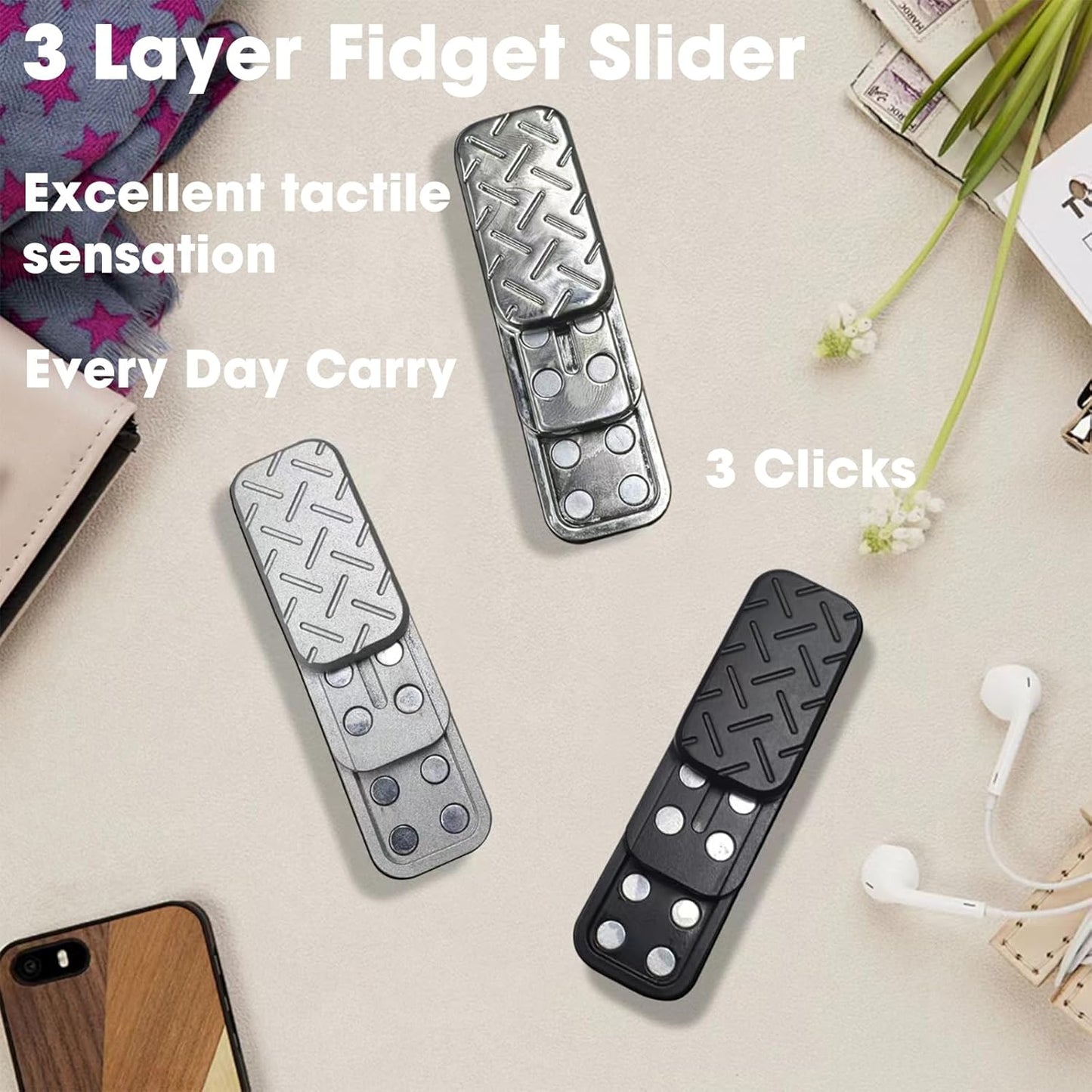Fidget Slider 3 Layer EDC Metal Magnetic Fidget Toys Adults, Desk Toys Gift for Stress Relief (Black)