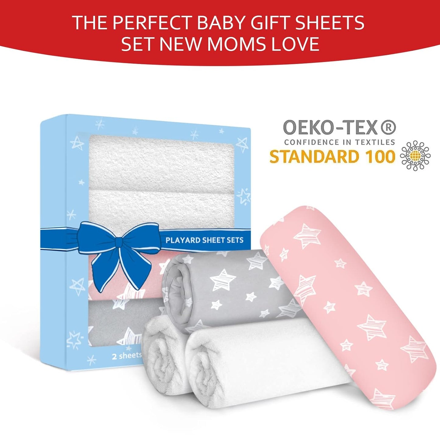 Pack and Play Sheets & Waterproof Terry Pack N Play Mattress Protector Pad Cover 4 Pack, Viscose Terry Pack N Play Sheets Set, Grey & Pink