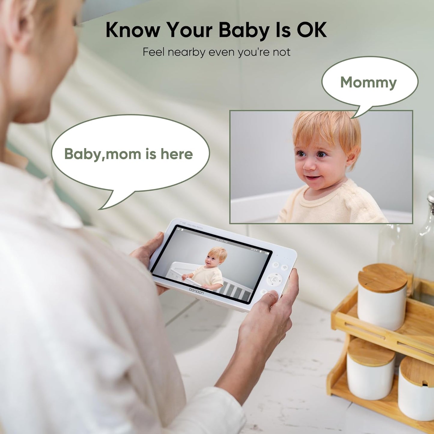 bonoch MegaView Baby Monitor with Camera and Audio, 7" 720P HD Video Baby Monitor No WiFi, 6000mAh Battery, VOX Mode, Auto Night Vision, Hack Proof, Remote PTZ, Baby Camera Monitor