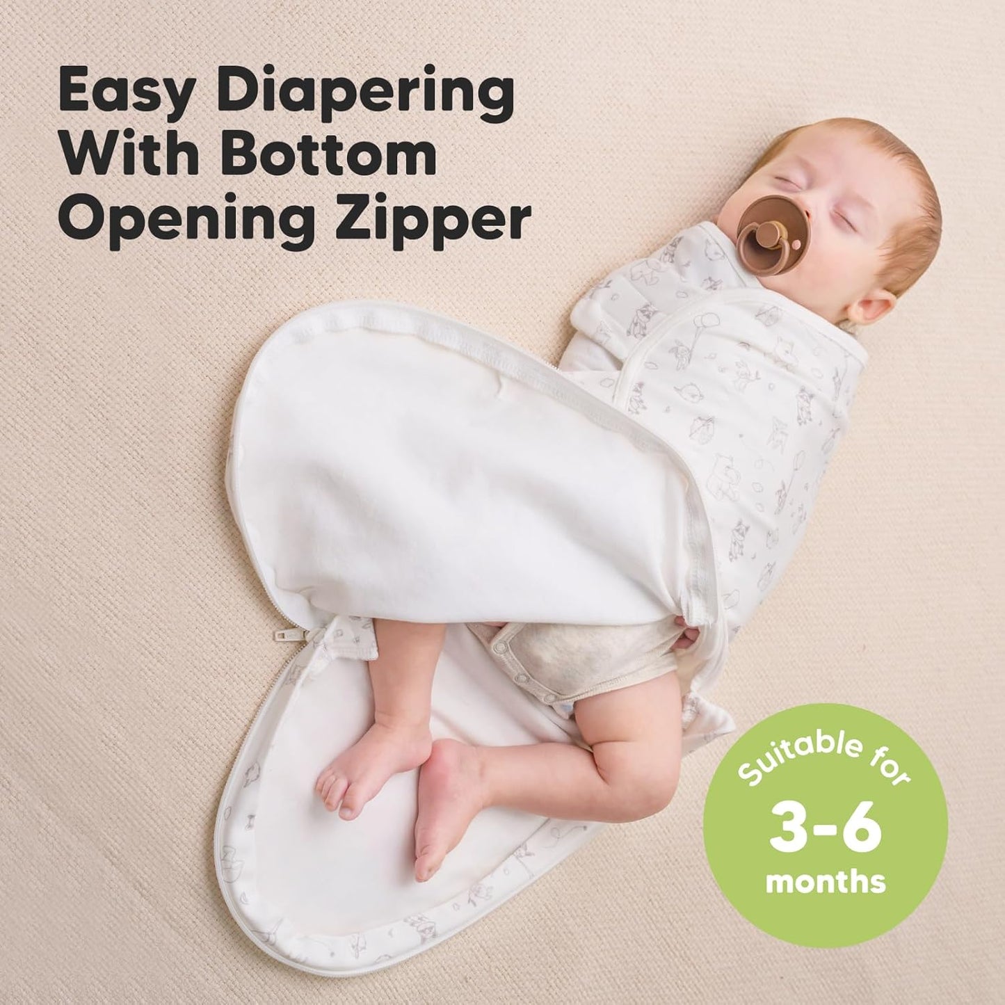 Baby Swaddle Sleep Sacks with Zipper - 3-Pack Swaddles for Newborns 3-6 Months, Infant, Baby Girls, Boys, Soft & Durable Newborn Sleep Sack, Easy Diaper Change Swaddling Blanket (Aspire, L)