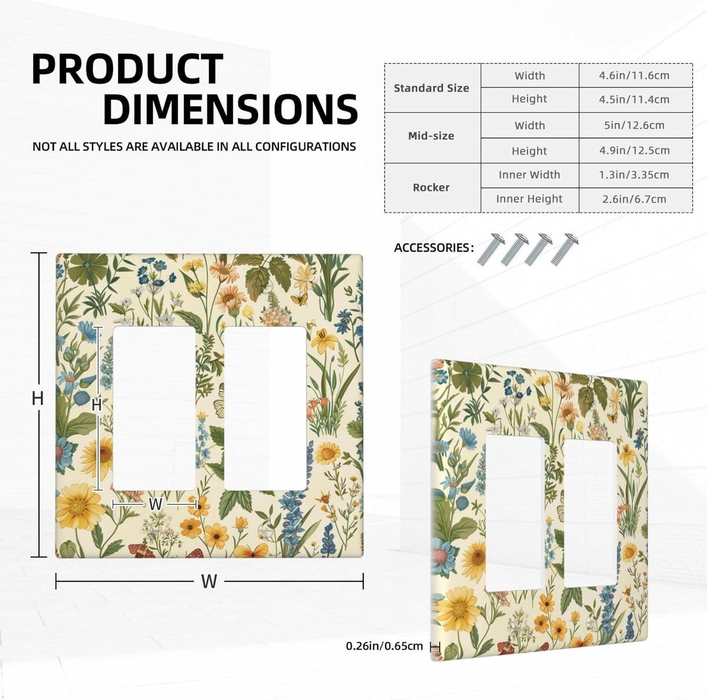 Decorative Outlet Covers Rustic Plant Garden Leaf Flower Butterfly 2 Gang Wall Plate Double Rocker Two Switch Wall Cover Plate Light Switch Cover Plate Faceplate for Bedroom Home Decor