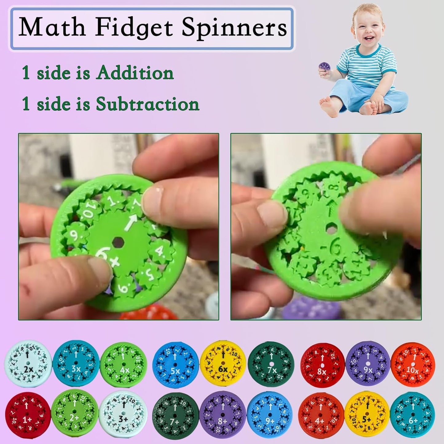 9 Pcs Math Fidget Spinners Toy, Math Fidget Sensory Spinner Counting Toys, Number Fidget Toys for Kids Math Games, Montessori Educational Toys for Kids Learning(Multiplication & Division)