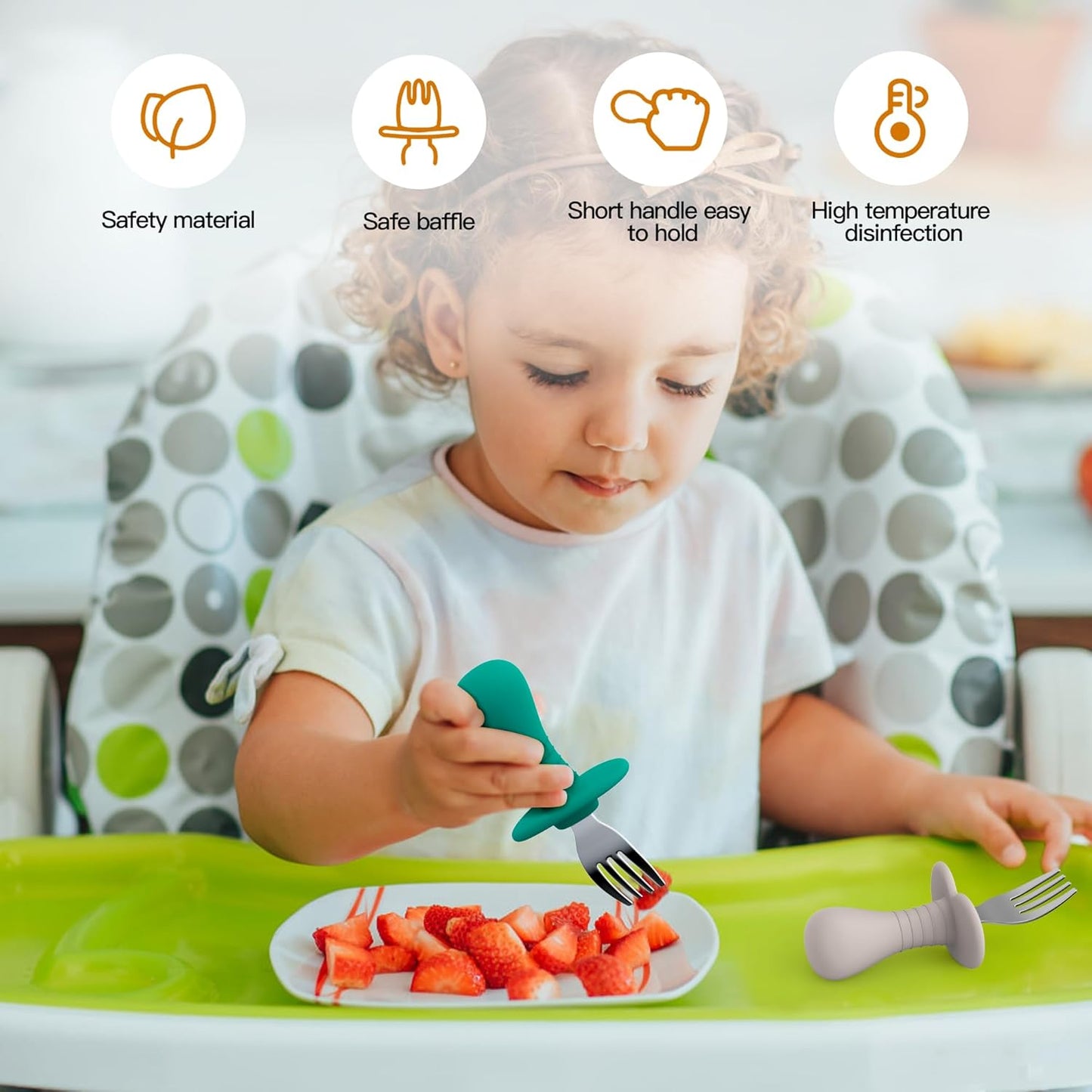Baby Fork Toddler Forks for Self Feeding, Kids Forks with Silicone Round Handle, Stainless Steel Toddler Utensils Children Safe Silverware Set, Anti-Choke Design, BPA Free - Pink