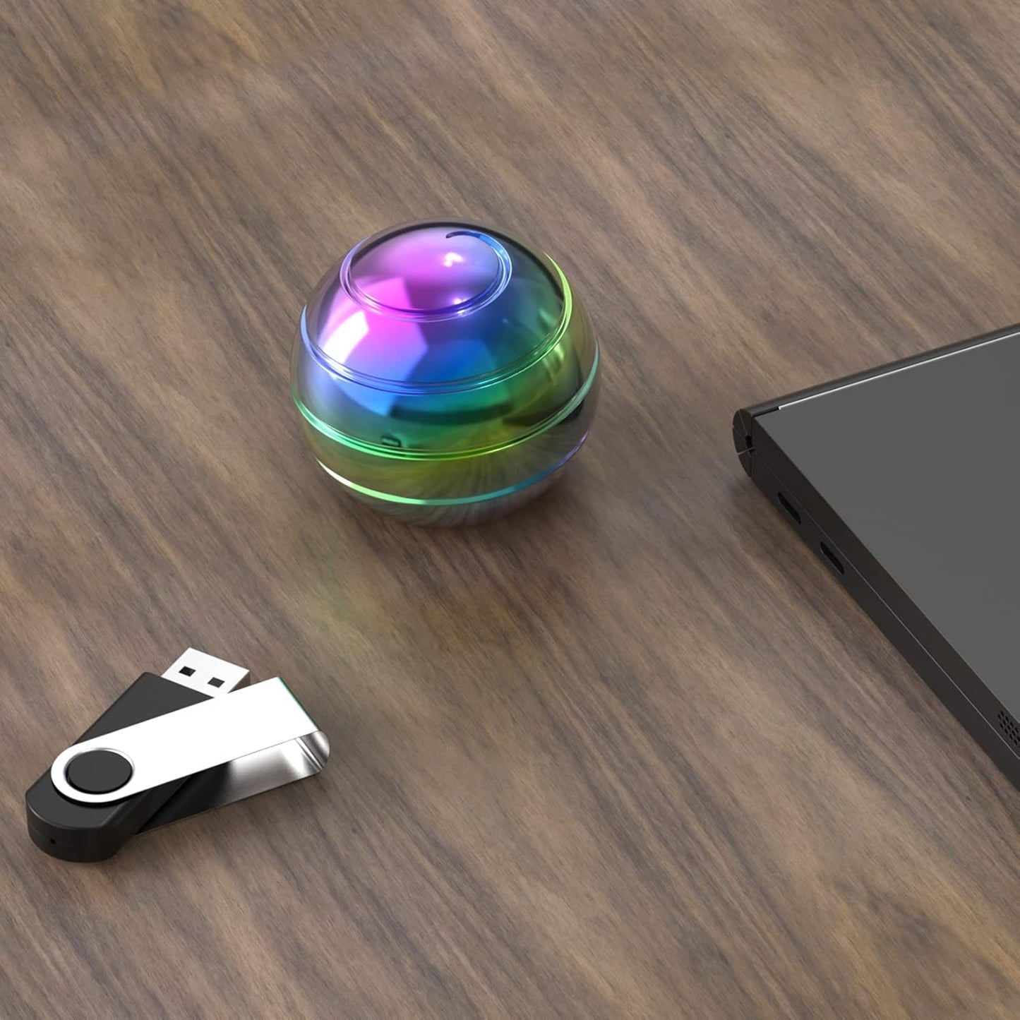 Kinetic Desk Spinnin Toys Ball, Fidget Toy Balls for Office for Adults, Optical Illusion Rotating Ball for Office ADHD Anxiety (45mm, Rainbow)