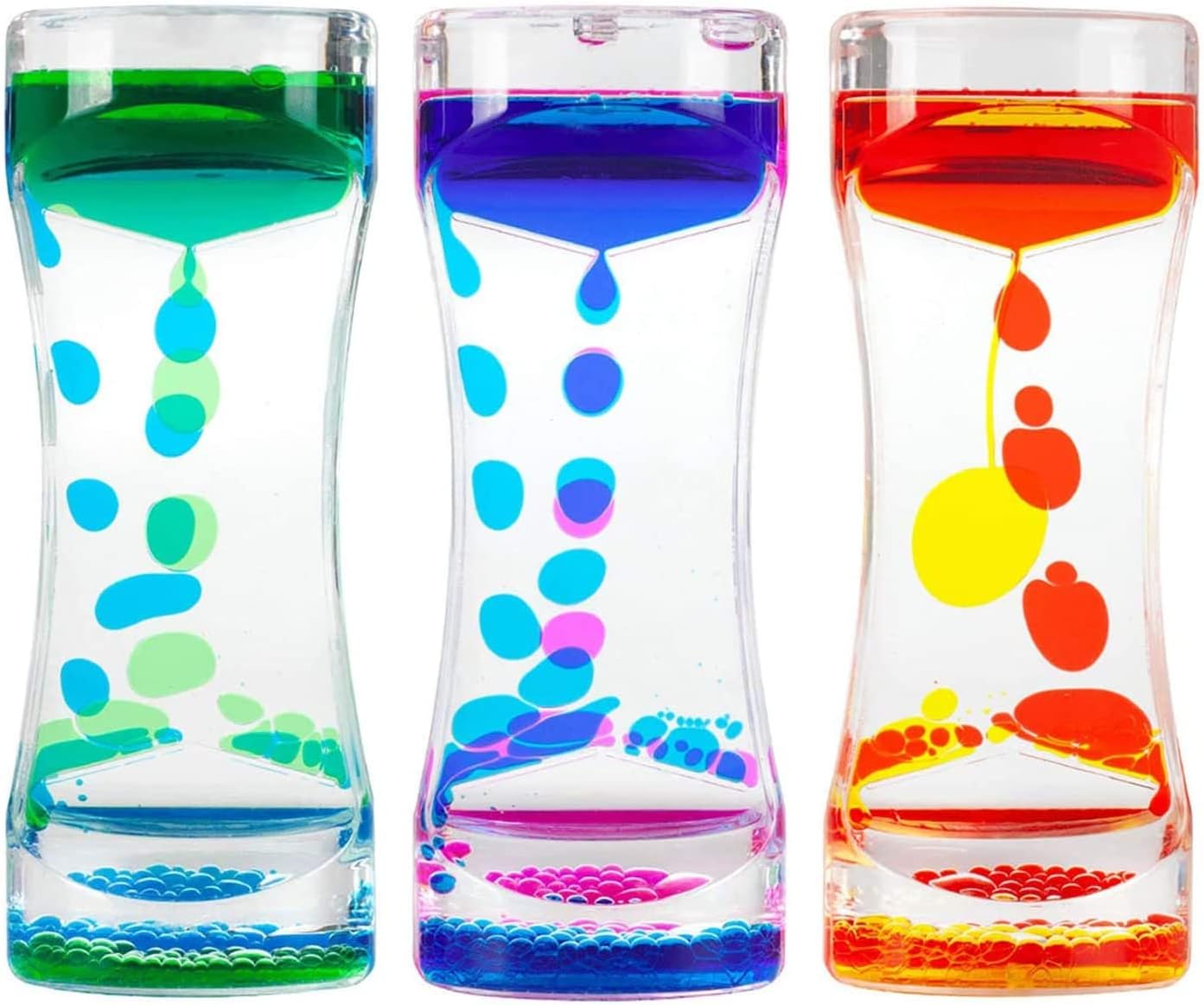Liquid Motion Bubbler Timer Colorful Oil Hourglass Liquid Sensory Toys ADHD Anxiety Autism Activity Fidget Toy Calm Stress Relief Desk Toys Desk Decor Adults Fidget Water Timers 3 Pack