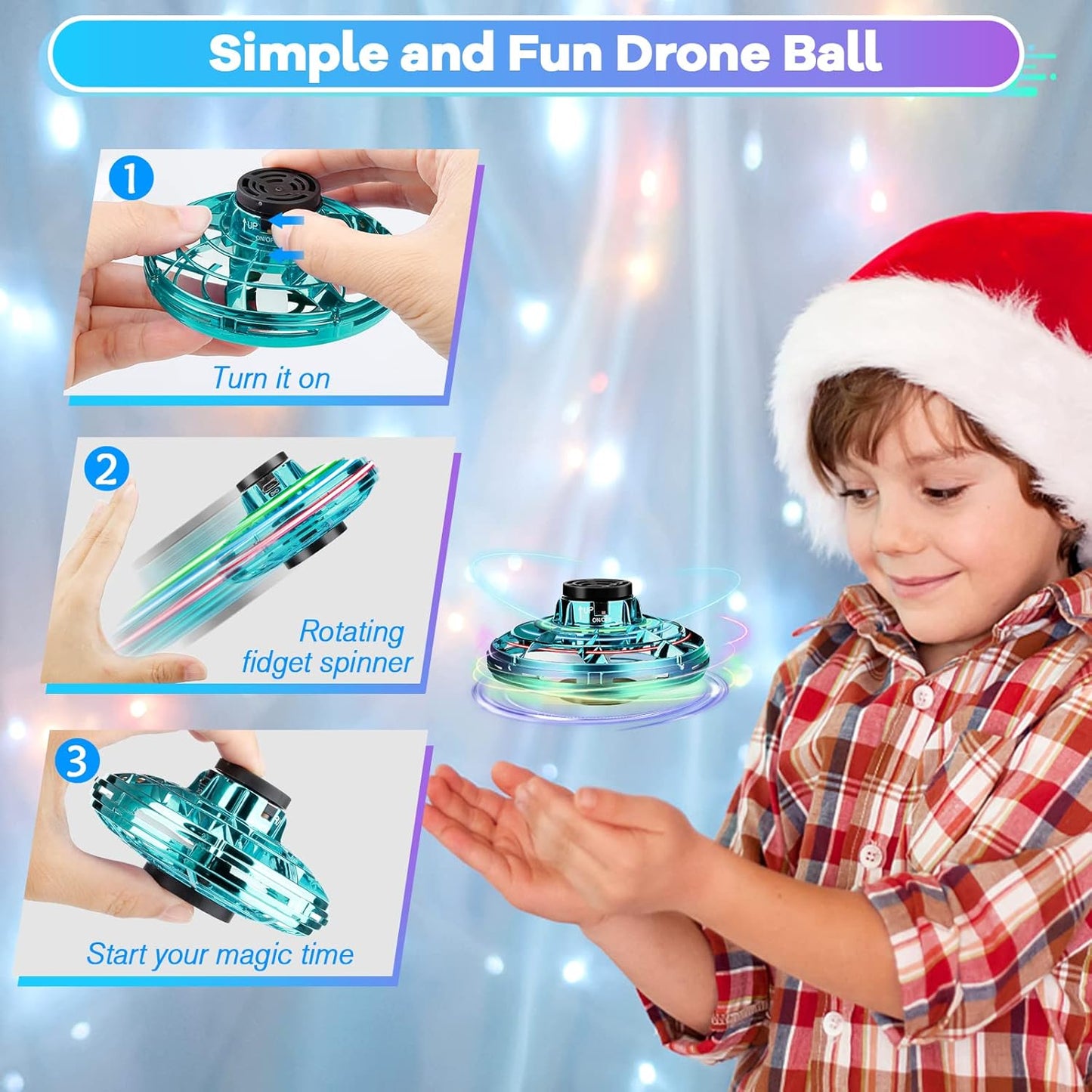 Flying Fidget Spinner,2024 Upgraded Flying Spinner Mini Hand Drone with 360 ° Rotating and LED Lights Outdoor Indoor Toy,Mini UFO Toy Drone for Boys Girls Adults(Green)