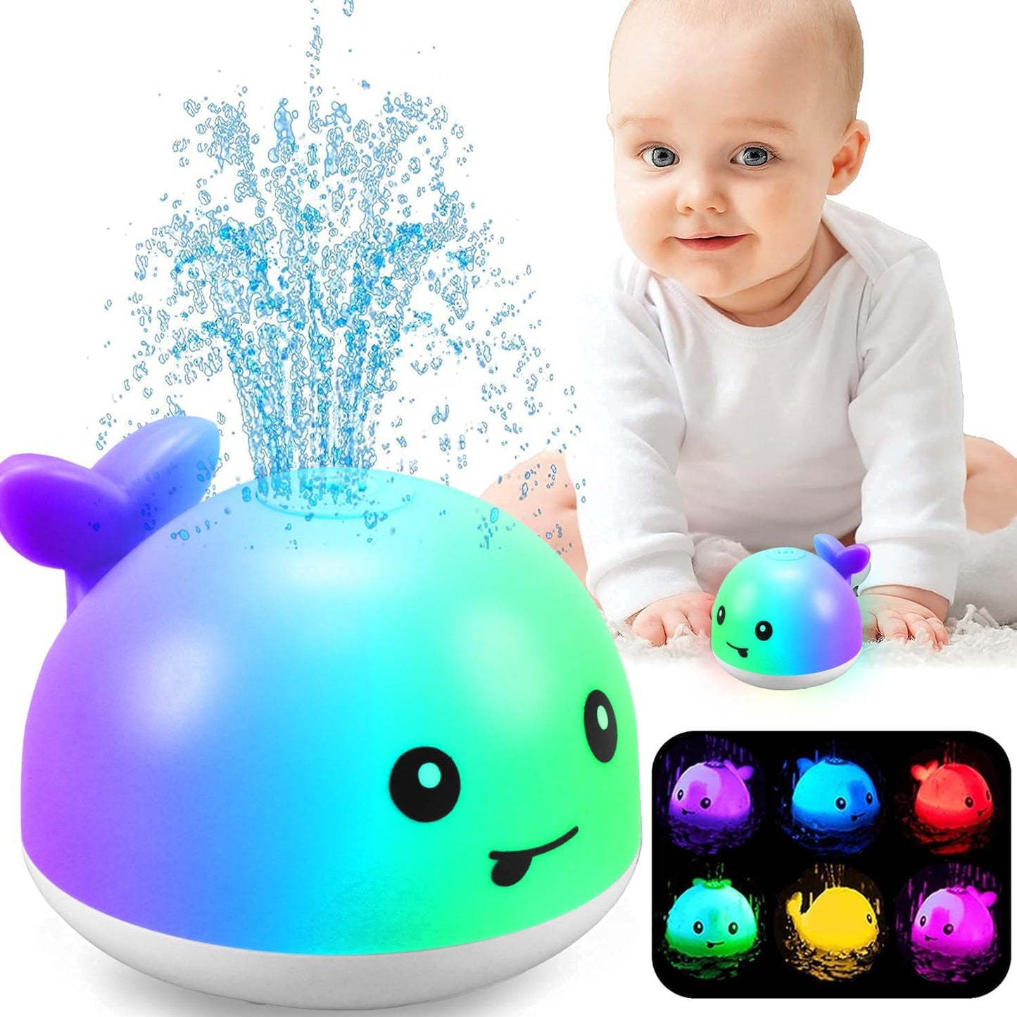 ZHENDUO Baby Bath Toys, Whale Spray Water Bath Toy, Sprinkler Bathtub Shower Toys for Toddlers Kids Boys Girls, Pool Toy for Baby (White)