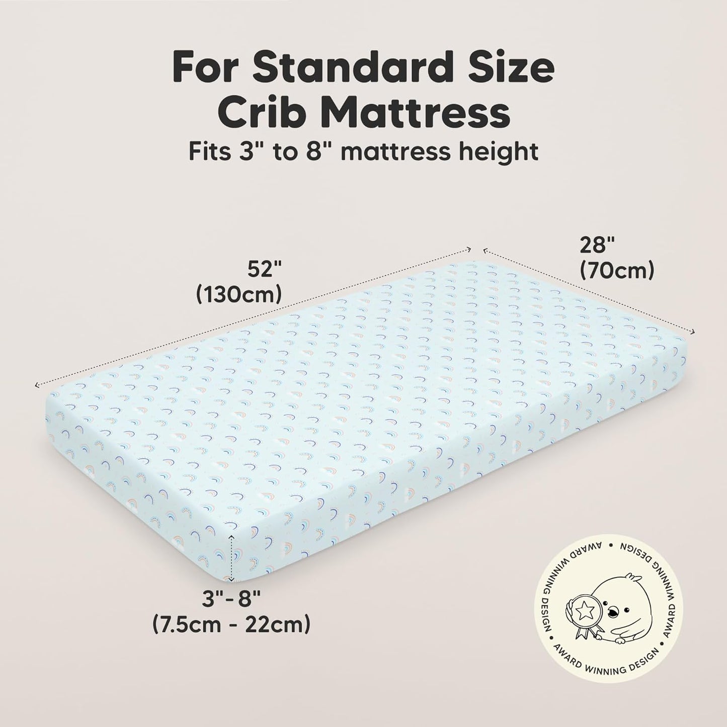 KeaBabies 2-Pack Organic Crib Sheets for Boys, Girls - 52x28 Fitted Crib Mattress Sheet Neutral, Breathable Jersey Cotton Cover for Baby Bed, Toddler Mattress, Soft & Cute Prints (Jolly Rainbow)