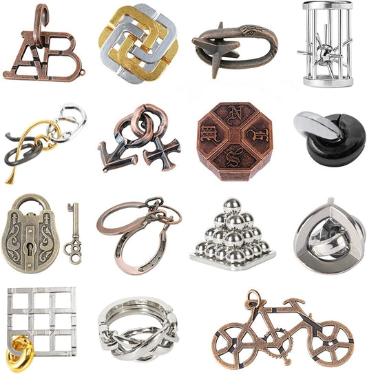15 pcs IQ Test Puzzle Metal Wire Puzzles Mind Game Educational Toys High Difficulty Brain Teaser Puzzle Toy for Kids and Adults - Explore Creativity and Problem Solving. Gift Desk Puzzles