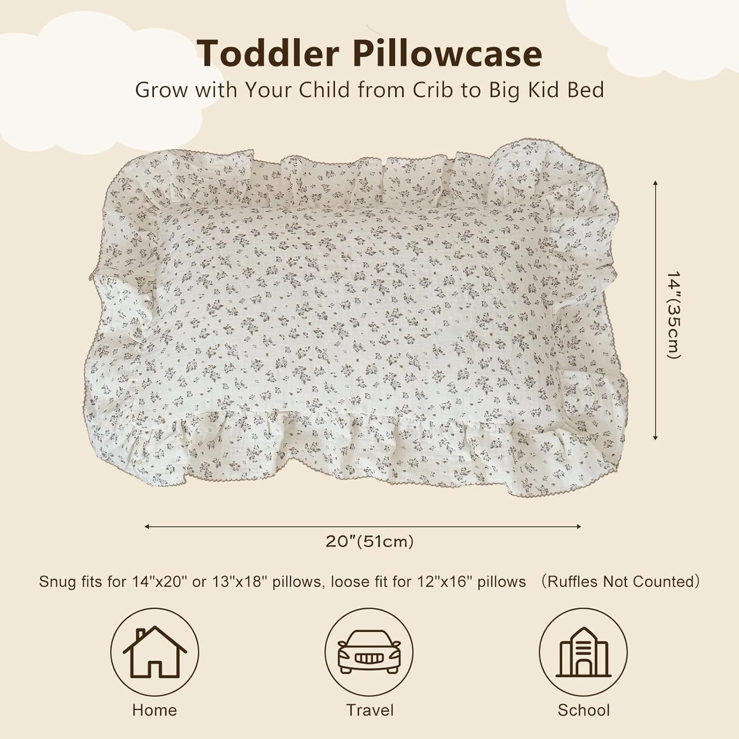 BuLuTu Gauze Muslin Pillow Cases for Toddler Girls Boys Soft Breathable Pillowcase Crib Size, 14"x20", 1 pc, Blue Floral Small Pillow Cover for Travel/Daycare/Nursery Decor, Enveloped Closure