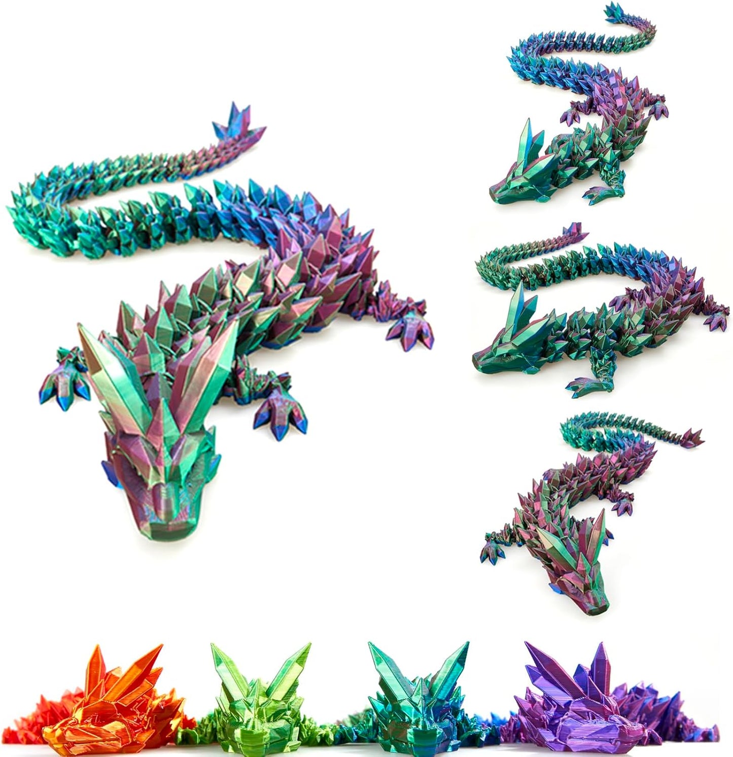 3D Printed Dragon, 3D Dragon,24 Inch 3D Printed Fidget Dragon, Bigger Fidget Crystal Dragon Toys, 3D Printed Articulated Dragon for Home Office Car Desk Decor Toys (Red Yellow Blue)