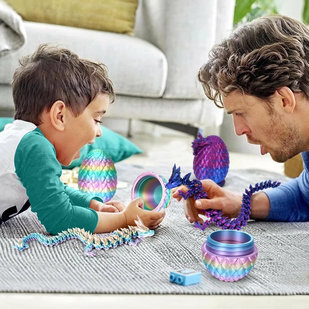 3D Printed Dragon Egg,Dragon Eggs with Dragon Inside,Crystal Dragon Fidget Toys,Full Articulated Dragon in Egg, Adults Fidget Toys for Autism ADHD (Random Rainbow Dragon Egg)