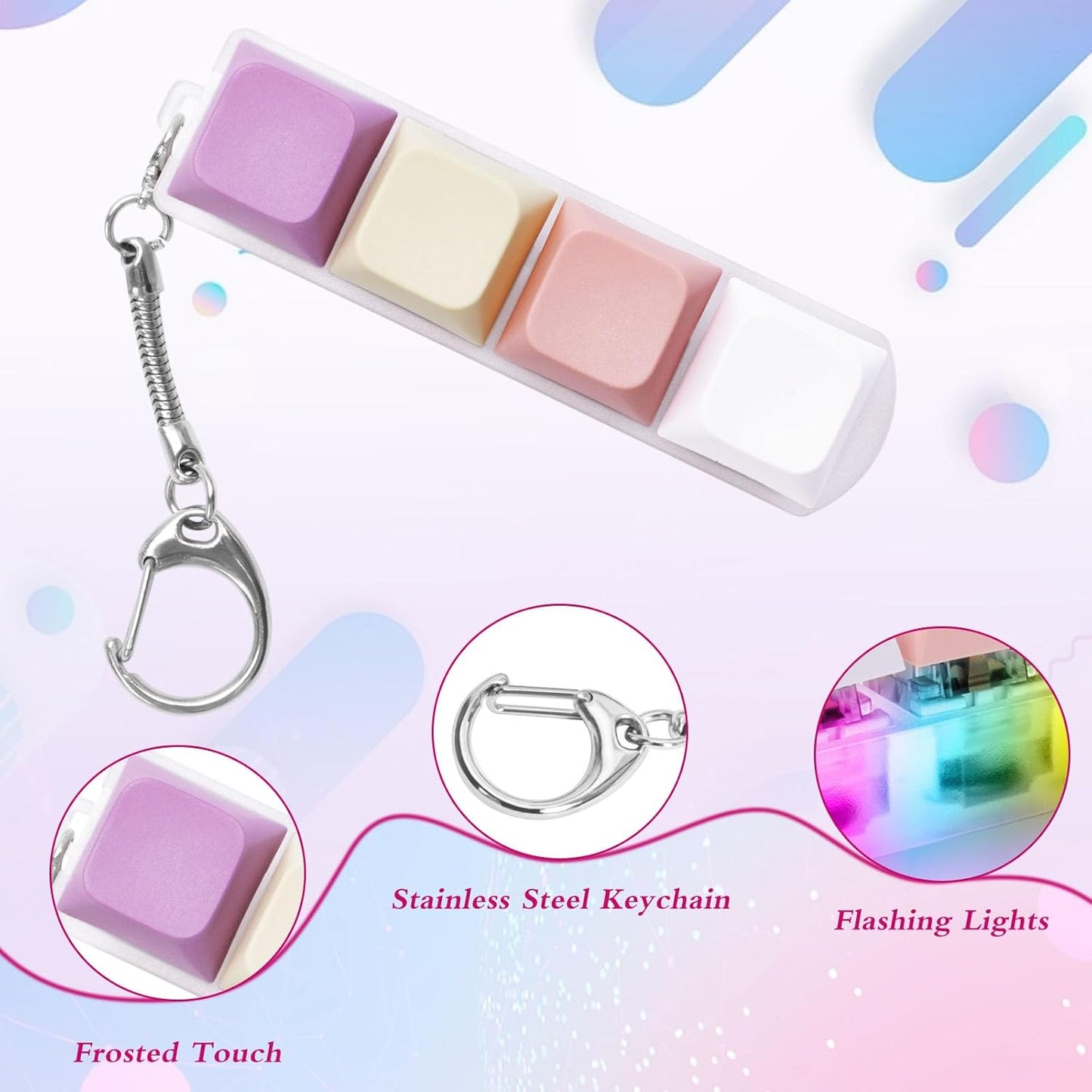 Keyboard Fidget Toys Adults Fidget Keyboard Clicker with LED Light Keychain Sensory Toys for Anxiety Stress Relief (Macaron1, 4 in 1)