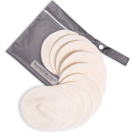 Kindred Bravely Organic Reusable Nursing Pads, Washable, for Breastfeeding & Leaking with Carry Bag, 10 Pack 5.5" D (Twilight Busty)