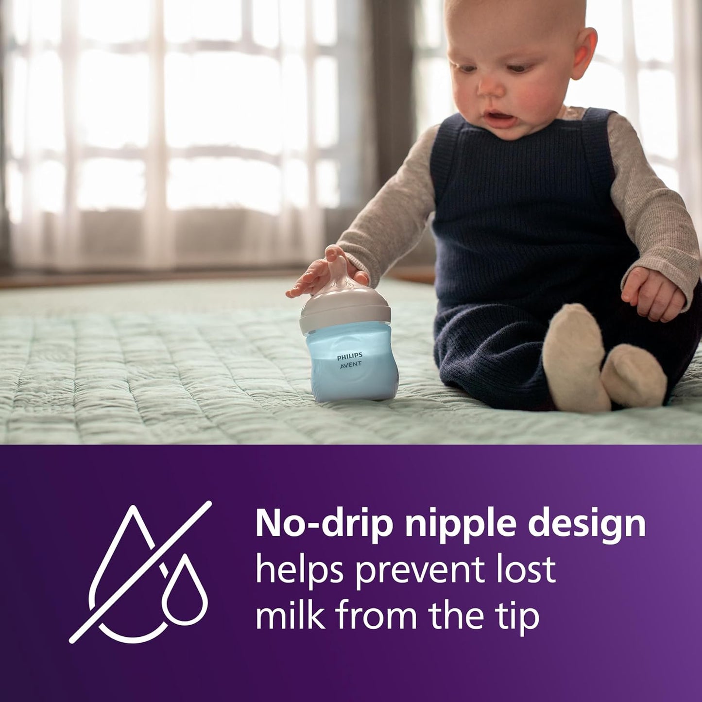 Philips Avent Natural Baby Bottles with Natural Response Nipples (Slow Flow, Flow 2), 4oz, Blue, 4-Pack, SCY900/24