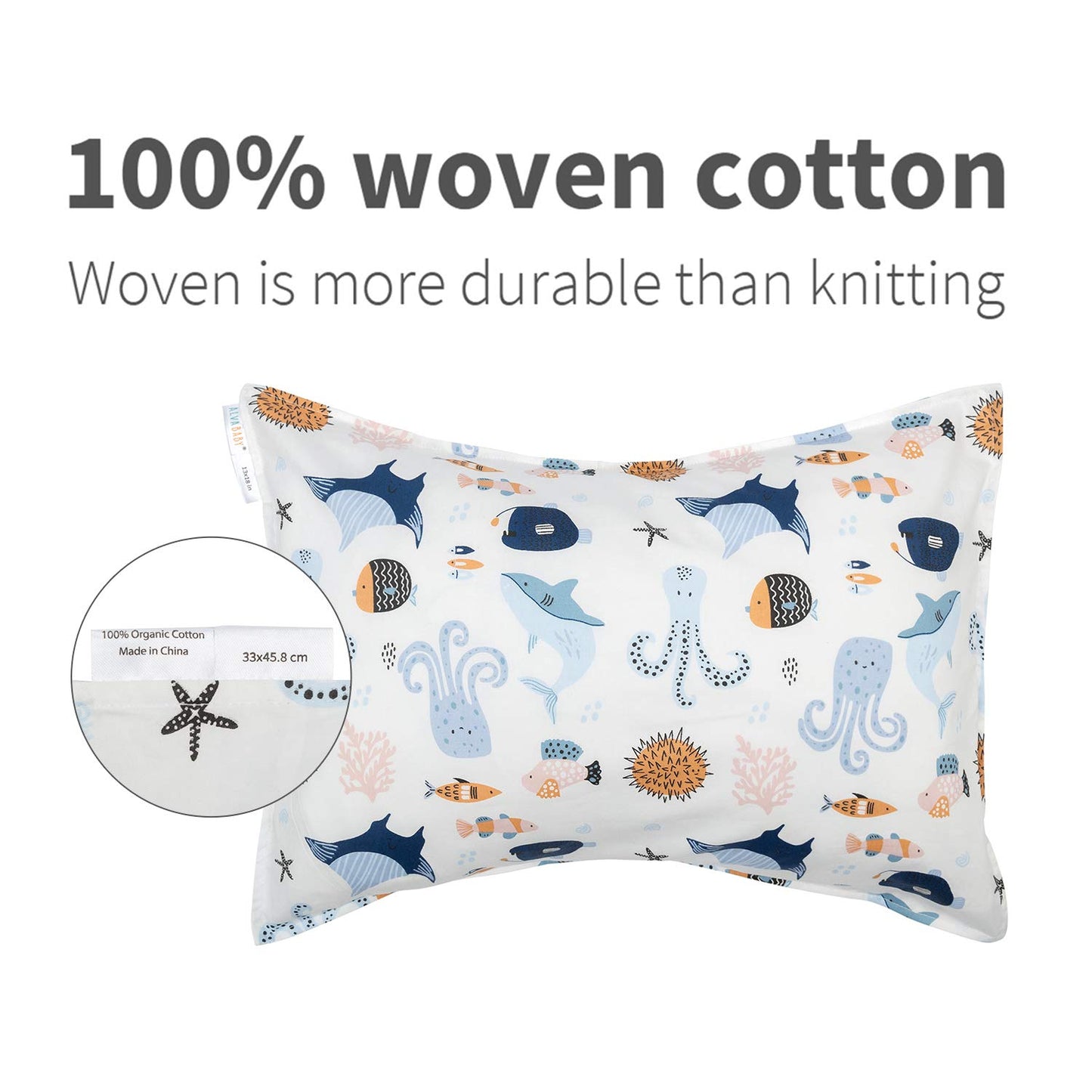 ALVABABY Toddler Pillowcases, Fits 14x20 in Kids Pillow, 2 Pack Organic Cotton Baby Pillow Cover Envelope Kids Pillowcases for Boys Girls 2Pillowcases-14x19 Inch (Pack of 2)