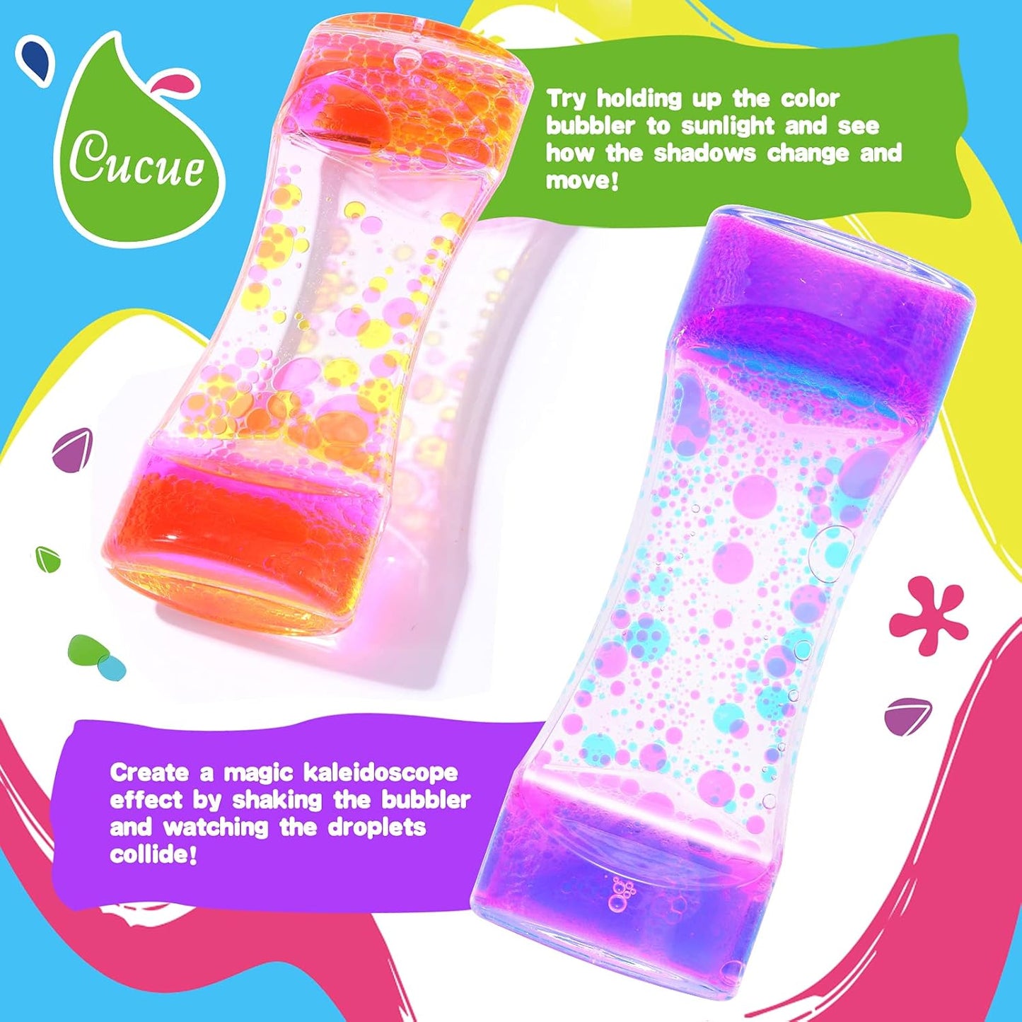 Liquid Motion Bubbler - Colorful Liquid Hourglass Sensory Toys for Relaxation & Focus - Fidget Toy for Adults & Kids - Decor for Table, Office, Shelf or Study - New & Improved Model - 6.7x2.6in