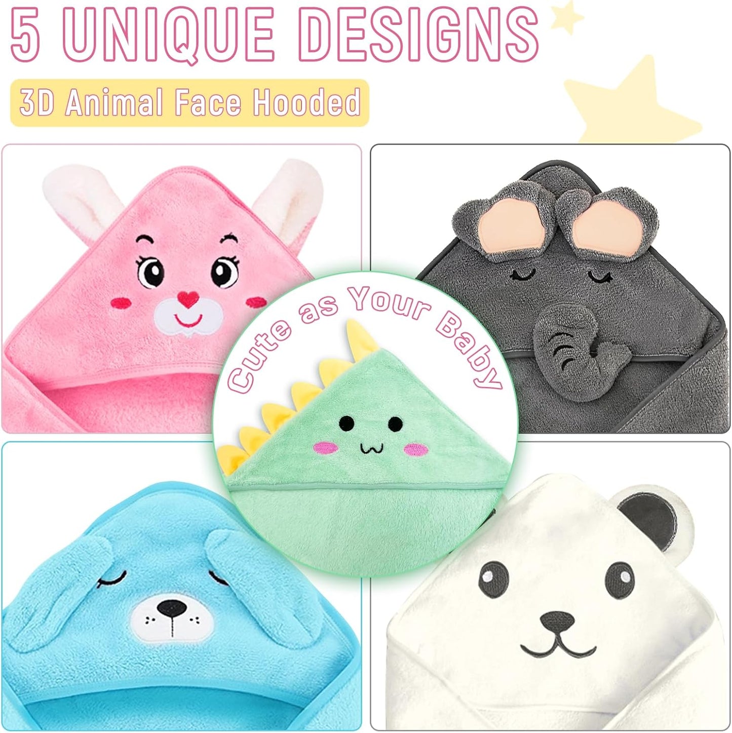Personalized Baby Towels Hooded with Name, Custom Toddler Bath Towel with Hood for Girl Boy, Warm Swaddle Blanket, Customized Newborn Gifts - Printed (Grey Elephant)
