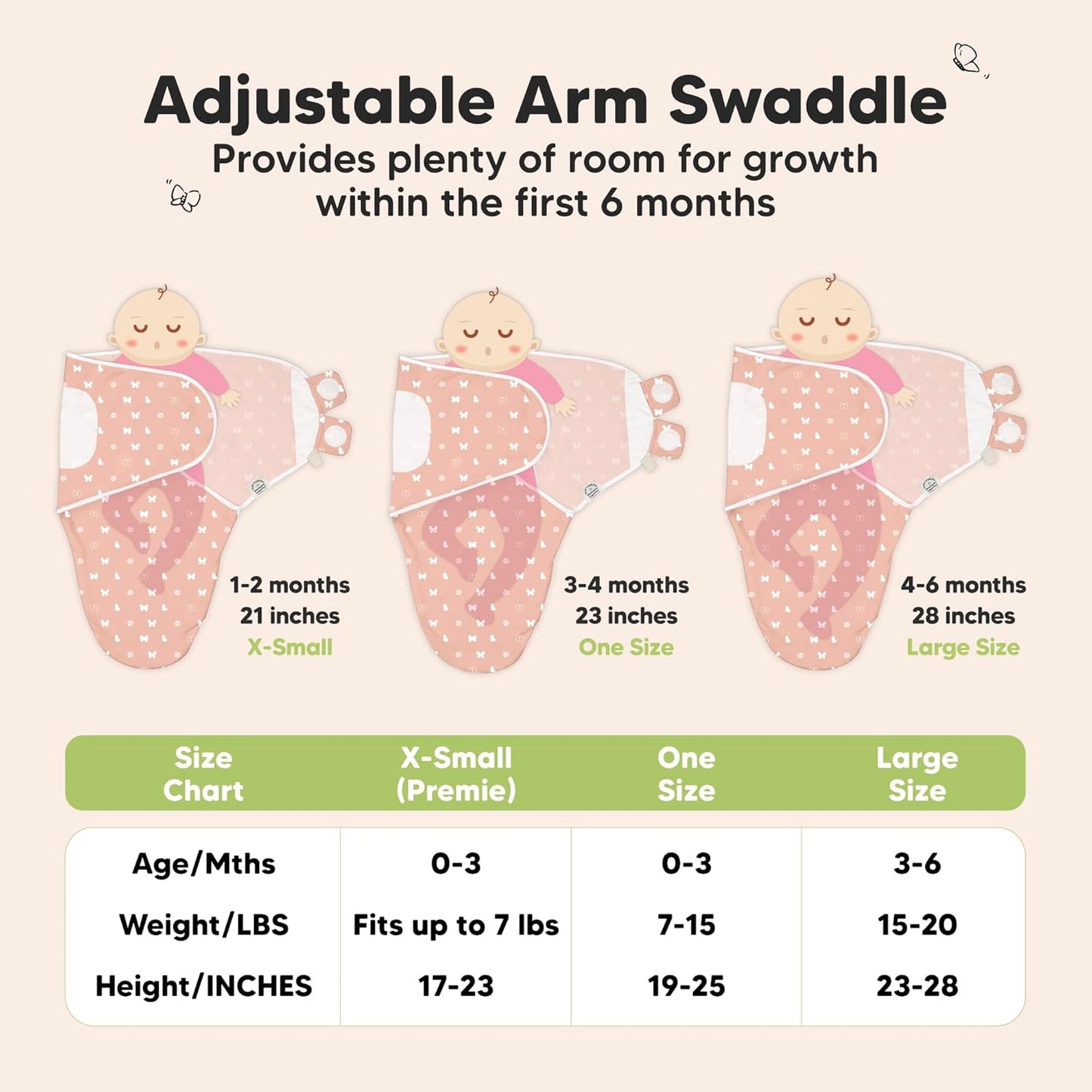 KeaBabies 3-Pack Organic Baby Swaddle Sleep Sacks - Swaddles for Newborns, Infant 3-6 Months, Baby Girls, Boys, Soft & Snug Newborn Sleep Sack, Nursery Swaddling Blankets (Butterflies, L)
