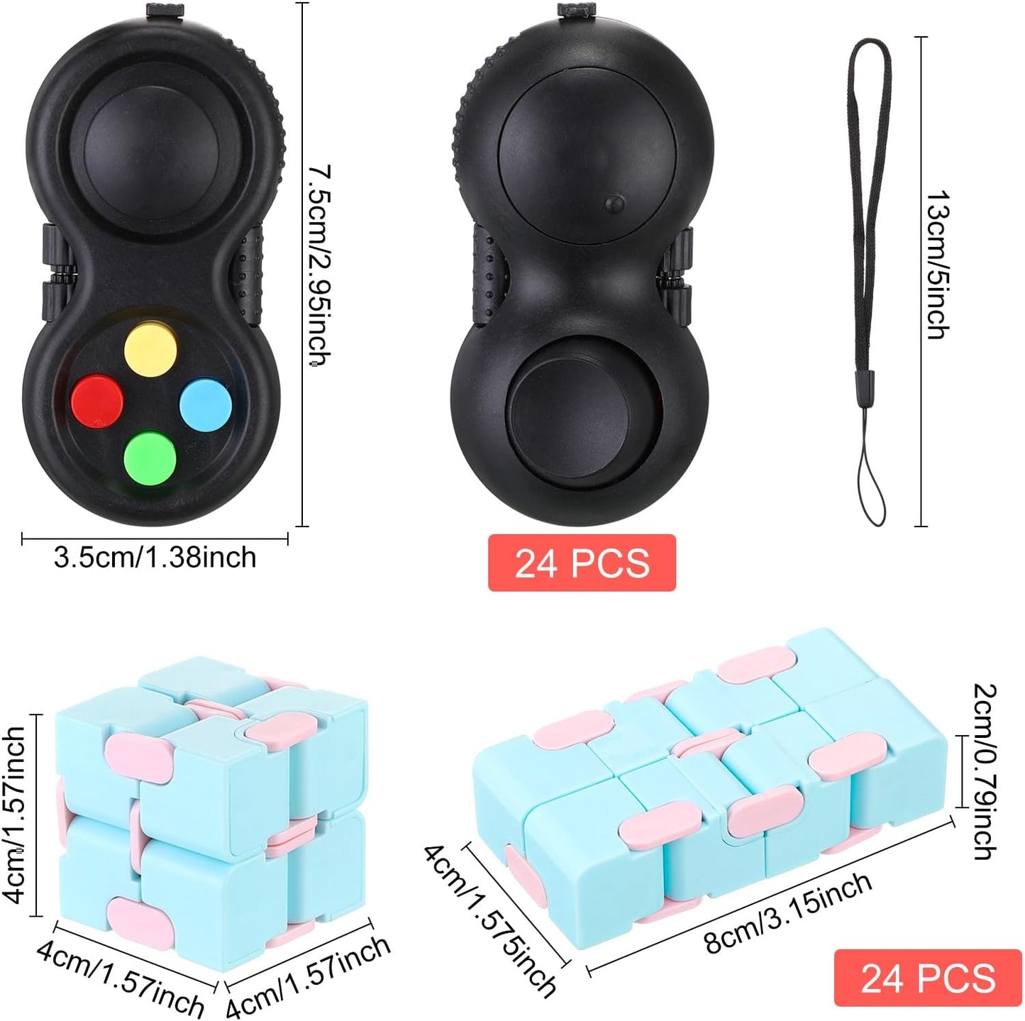 Junkin Bulk Fidget Pad Controller and Cube Toys Party Favors Mini Blocks Game Controller for Anxiety and Stress Relief Birthday Return Gifts Stocking Stuffers for Boy and Girl(48 Pcs)