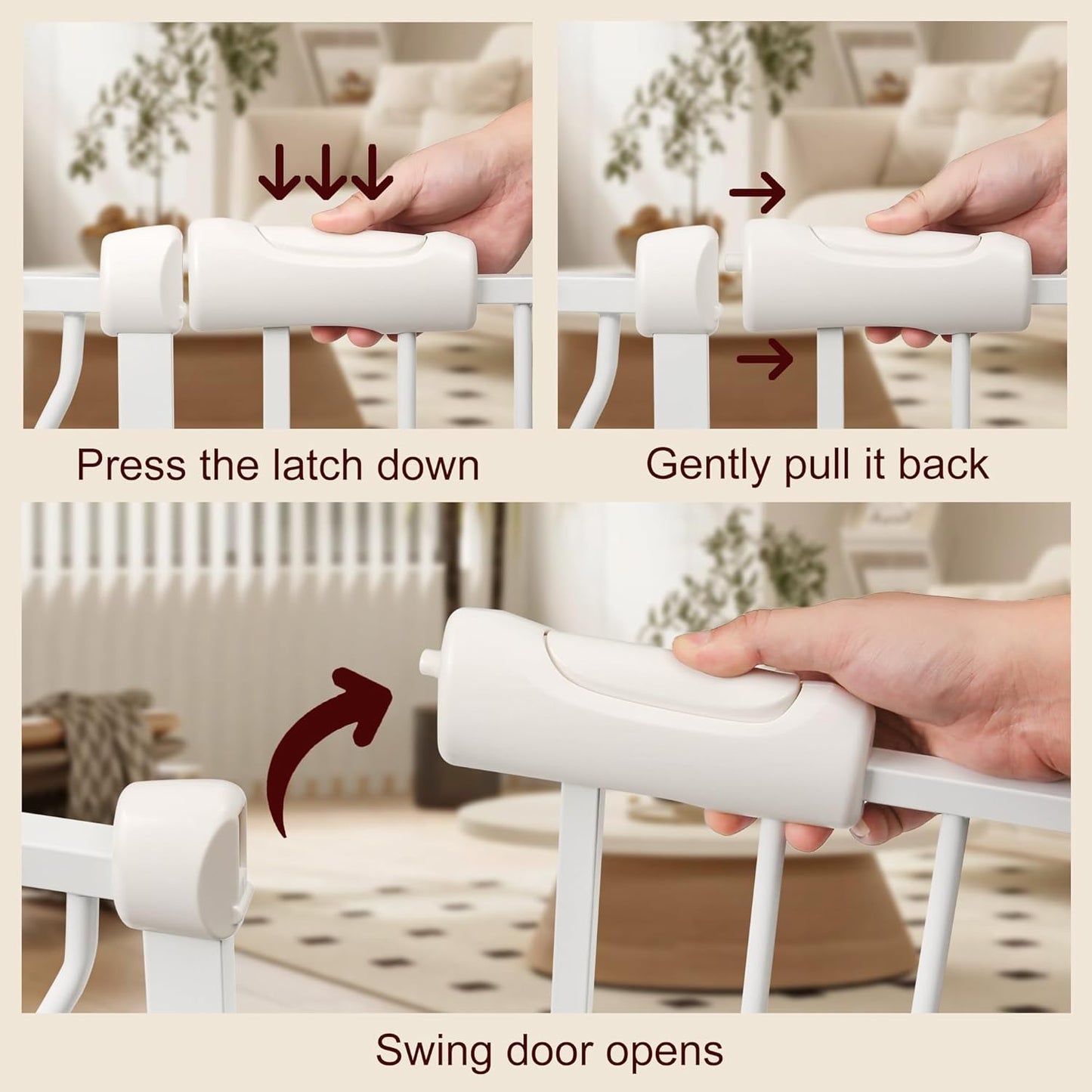Extra Wide Baby Gate 52.76-57.5 Pressure Mounted,Child Dog Pet Safety Gates with Walk Through Door for Doorways Stairs No Drilling in Door,White