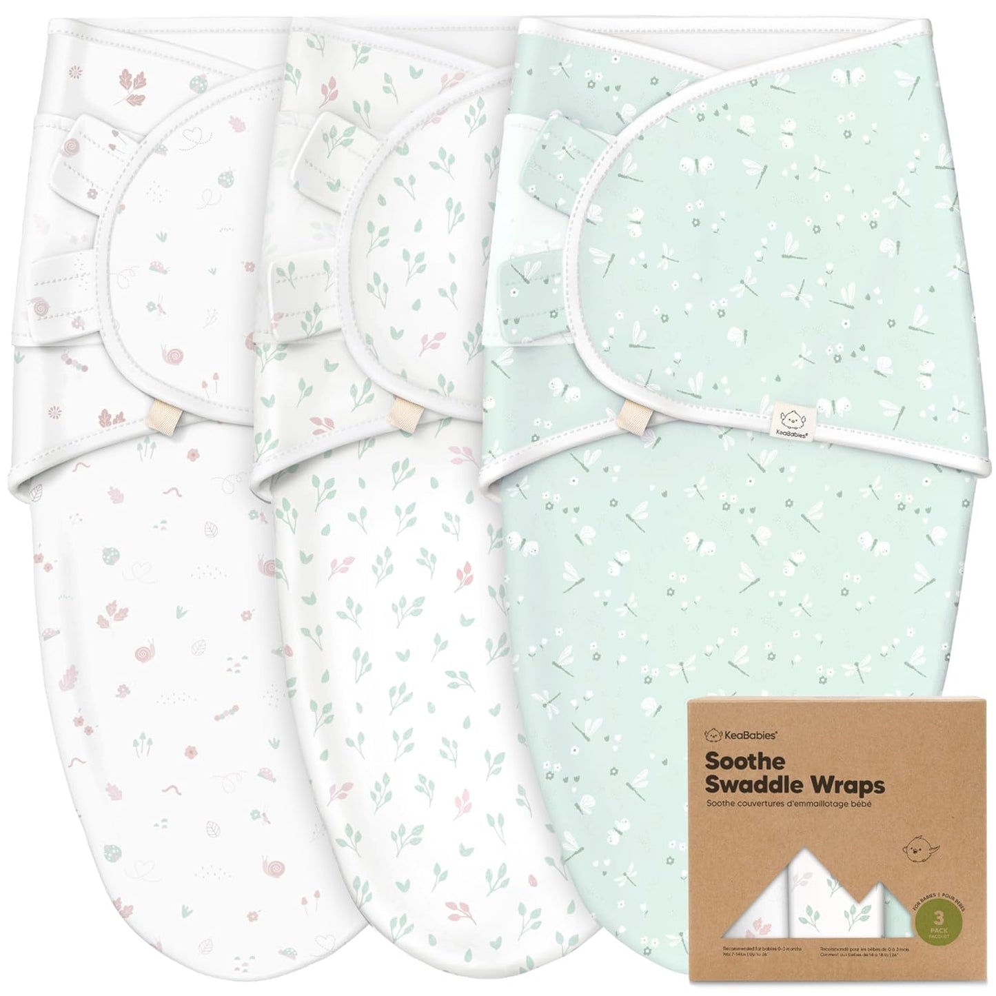 3-Pack Organic Baby Swaddle Sleep Sacks - Swaddles for Newborns, Infant 0-3 Months, Baby Girls, Boys, Soft & Snug Newborn Sleep Sack, Nursery Swaddling Blankets (Garden)
