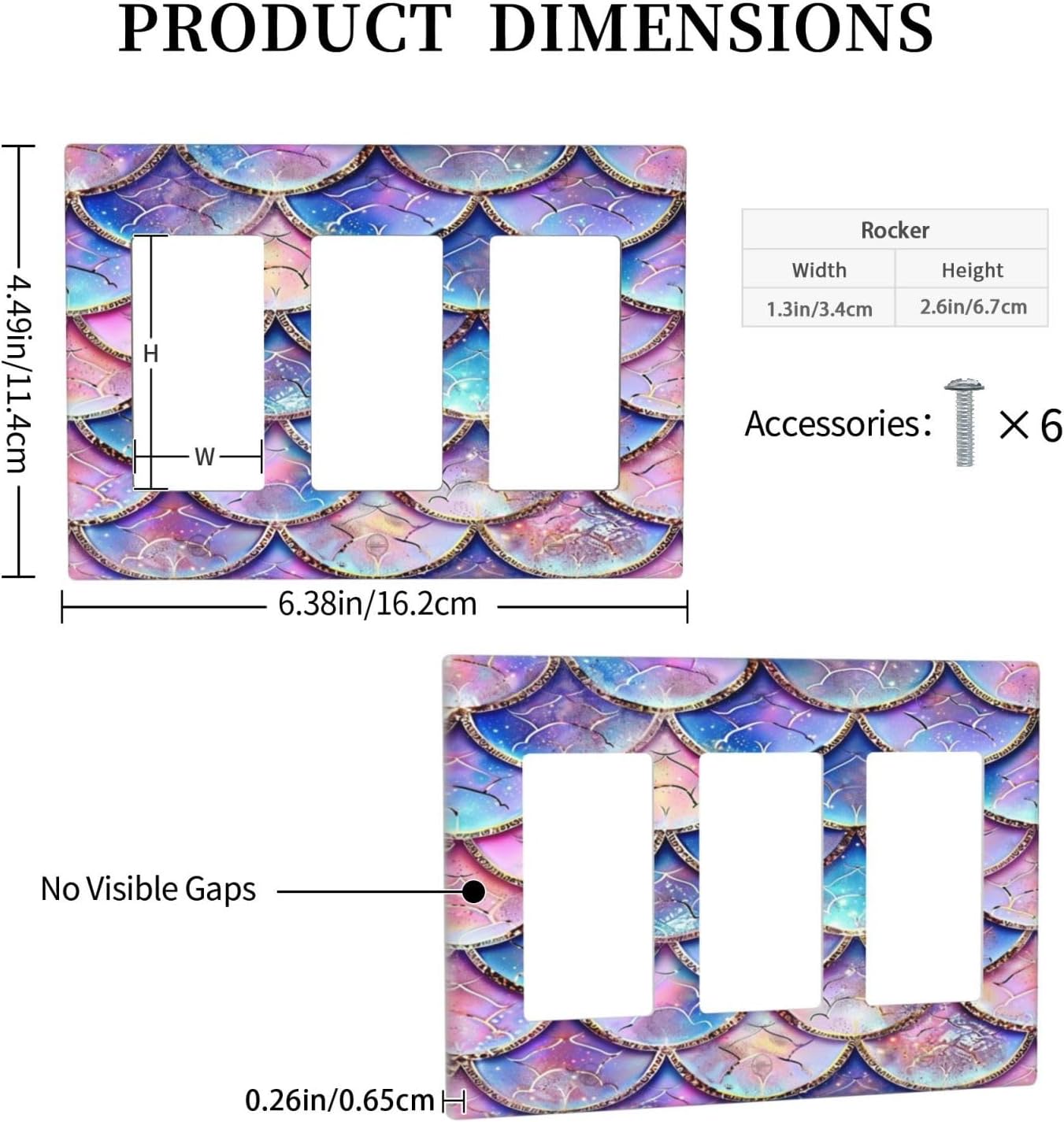 Decorative Outlet Covers Cute Pink Purple Mermaid Scales 3 Gang Wall Plate Triple Rocker Light Switch Cover Plate Jumbo Electrical GFCI Faceplate for Girlroom Bedroom Home Decor