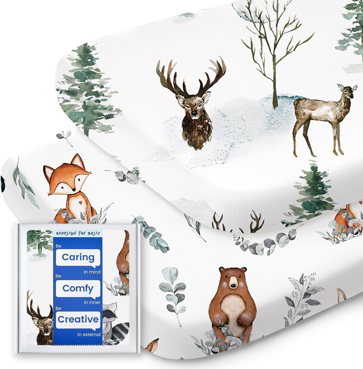 Bassinet Sheets for Baby Boy Girl, TotBasic Buttery Soft Universal Bassinet Fitted Sheet, Compatible with Halo, Mika Micky, Baby Delight, Dream On Me, Maxi COSI and More Bassinet Mattress(Bear&Deer)