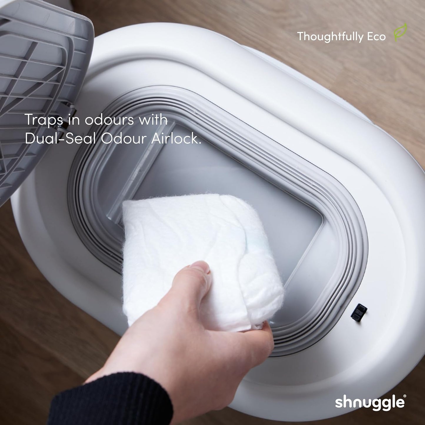 Changing Essentials Bundle - Squishy Changing Mat Grey + Eco-Touch Diaper Bin + Better Bag Liners - Wipeable, Odor-Locking, Eco-Friendly, No Costly Refills