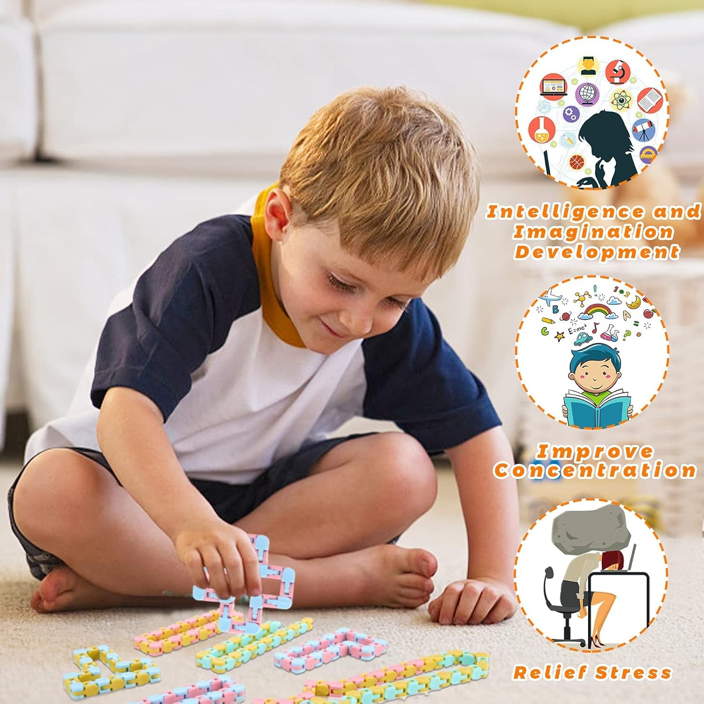 Woosir 6 Pack Wacky Tracks Fidget Toys Gifts for Kids Classroom Brithday Party Favors 24 Links Sensory Snap Fidget Snake Click Toys for Kids Adult Stress Relief Party Gifts Macarons Colors