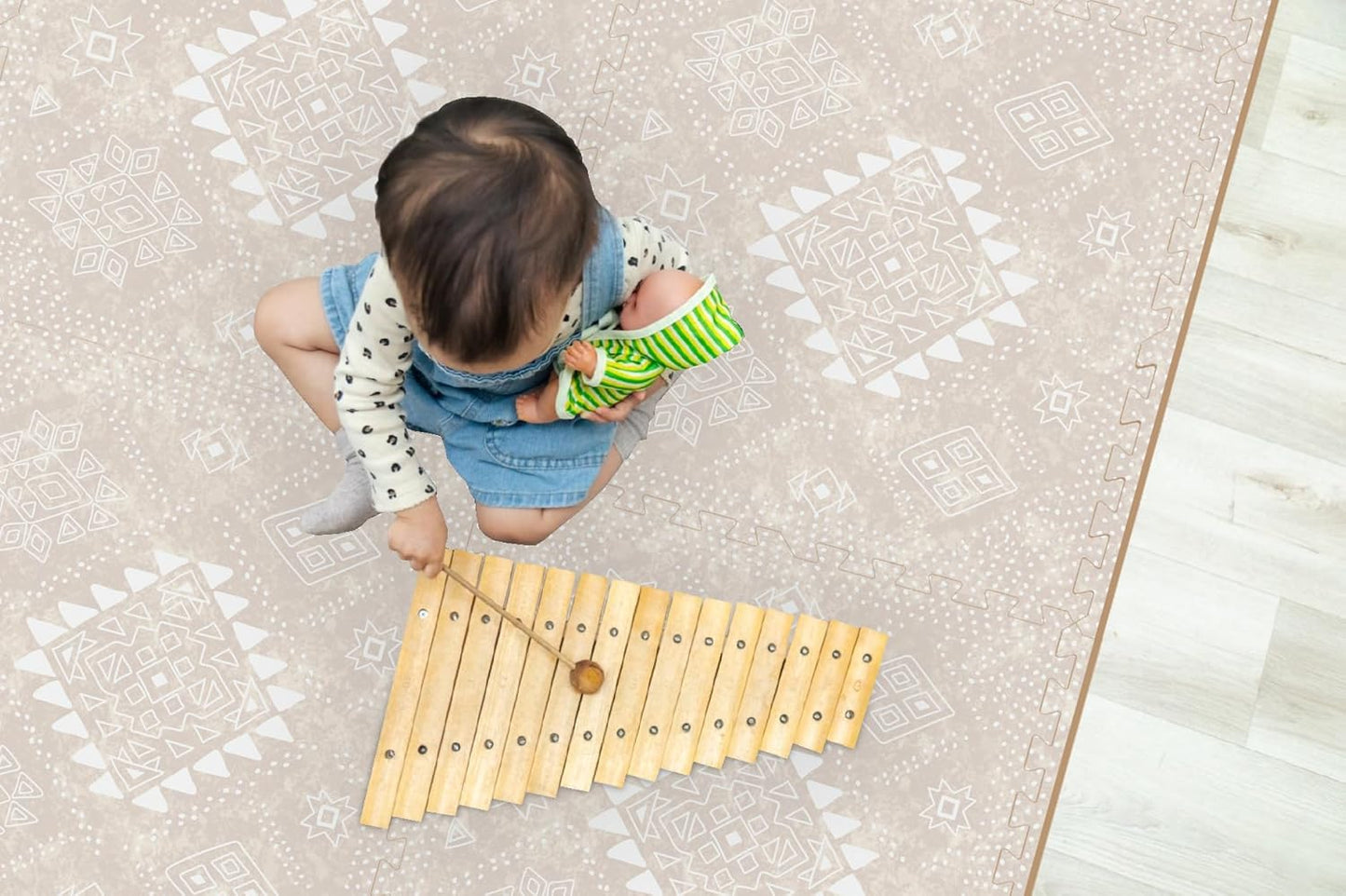 MOON WALKERS Stylish Boho Baby Play Mats for Floor, Play Mat for Babies and Toddlers, Non-Toxic, Soft, Thick, Tummy Time Mat for Crawling (Moon Mist, Extra Large 6x6ft | 9 Tiles)