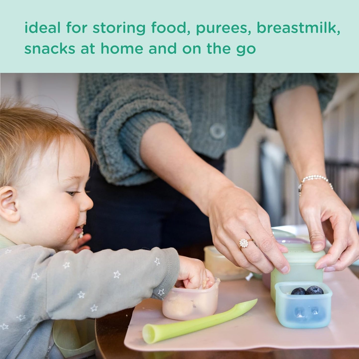 Olababy Clear Sense Silicone Storage Containers 4pk for Baby Food, Snacks, Formula, Puree, Sauce & More | Micro Plastic & BPA-Free | Daycare Essentials for Toddlers and Kids (Mint, 2 oz / 60 ml)
