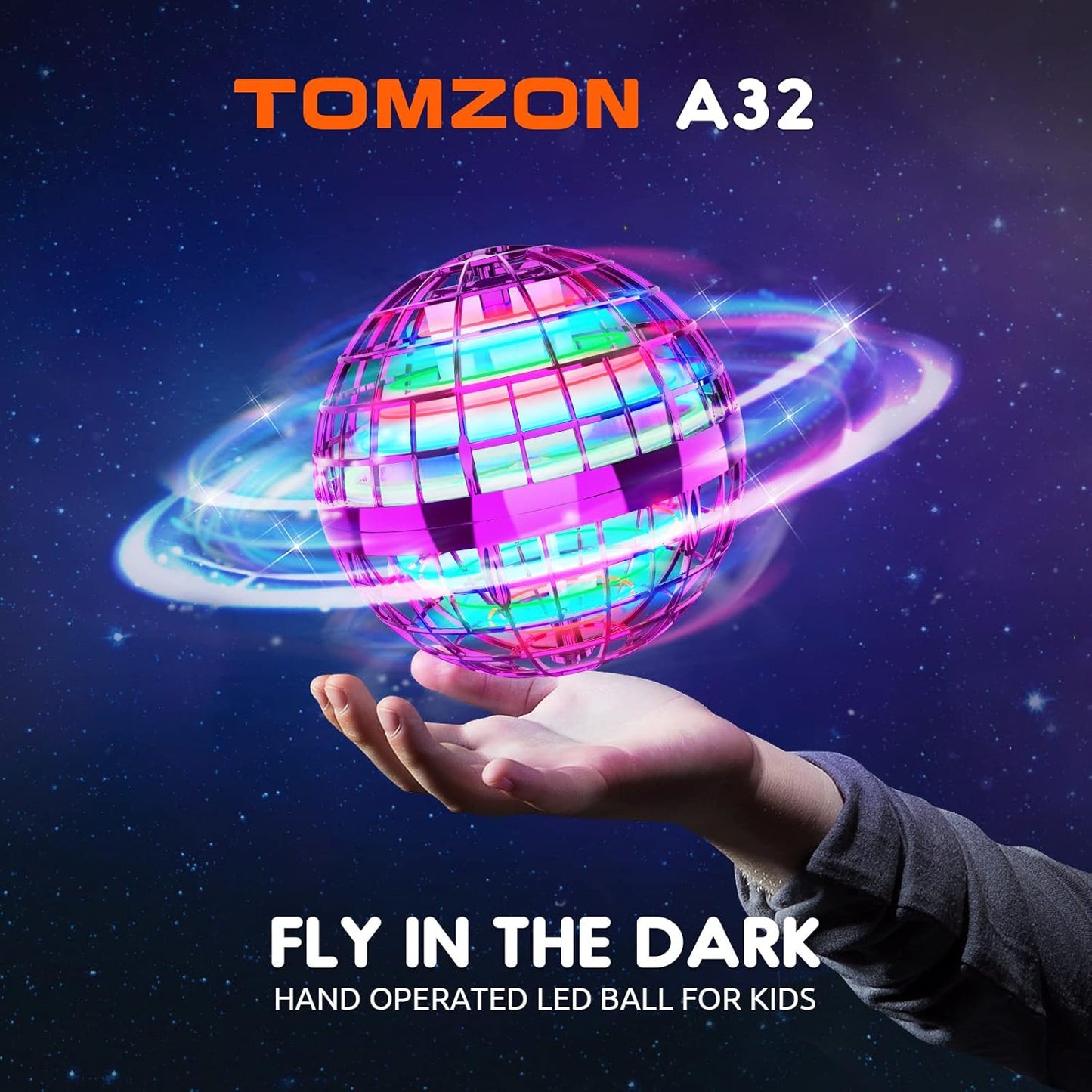 TOMZON Flying Orb Ball, Cool Toys for Boys Girls, Hover Ball Boomerang Fidget Spinner, Drone for Kids with Colorful Light Flying Spinner, A32 Purple