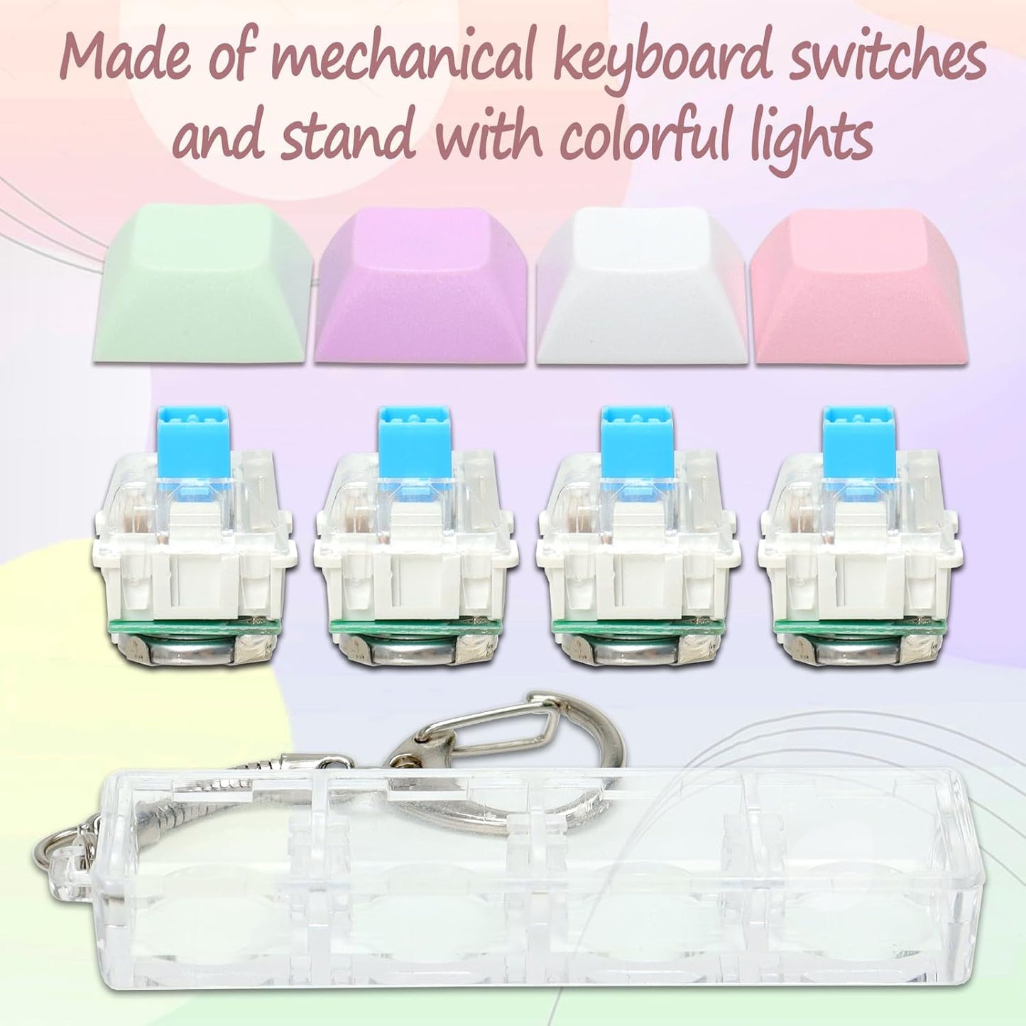 Keyboard Fidget Toys for Adults Keyboard Clicker with LED Light Keychain Fidget Sensory Fun Toys for Anxiety Decompression (Macaroon2, 4 in 1)