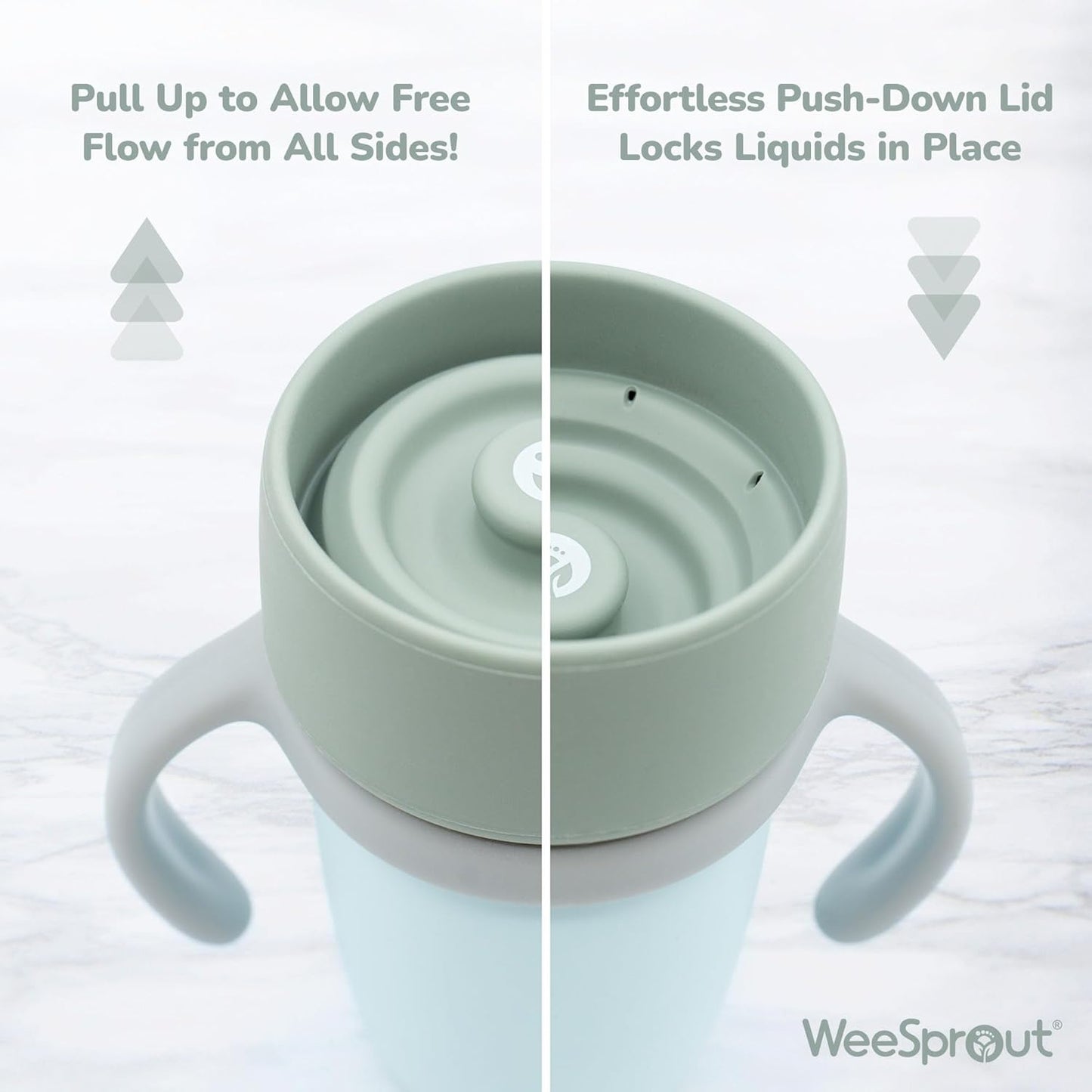 WeeSprout Baby Training Cup - Silicone Sippy Cup with Removable Handles for Weaning Off Bottle - Transition Spill-Proof Toddler Cups - No-Spill Design (Pink/Purple/Light Gray)