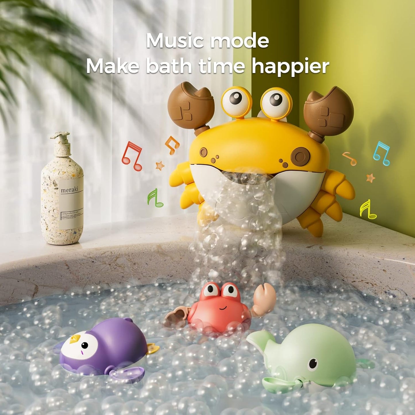 TUMAMA Baby Bath Toy,Bath Bubble Maker Machine with Music,3 Wind-Up Bathtub Toys,Crab Shower Water Toy for Toddlers Kids Boys Grils,4 Pieces