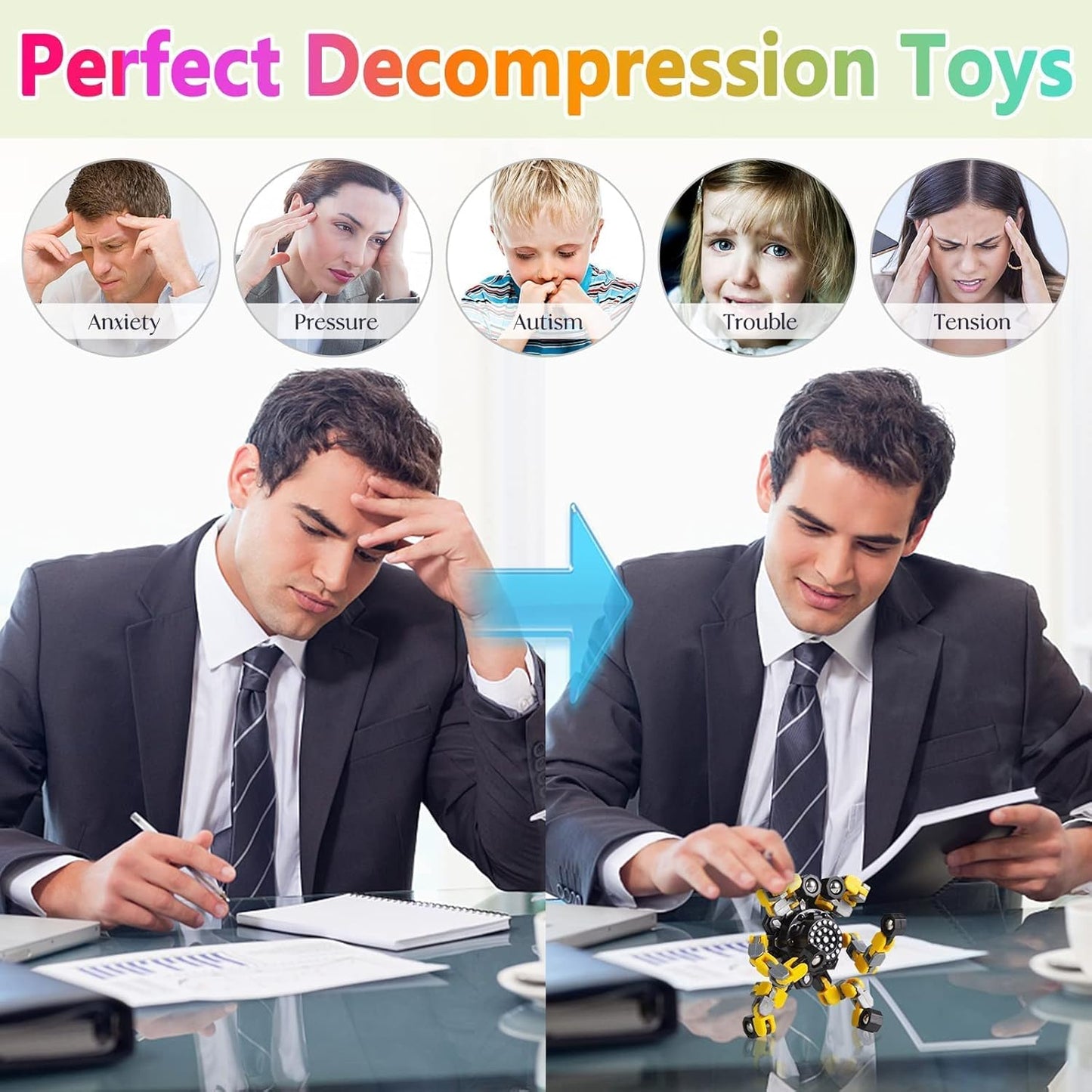 Transformable Fidget Spinners 16 Pcs for Kids and Adults Stress Relief Sensory Toys for Boys and Girls Fingertip Gyros for ADHD Autism for Kids(Fingertoy-16pc)