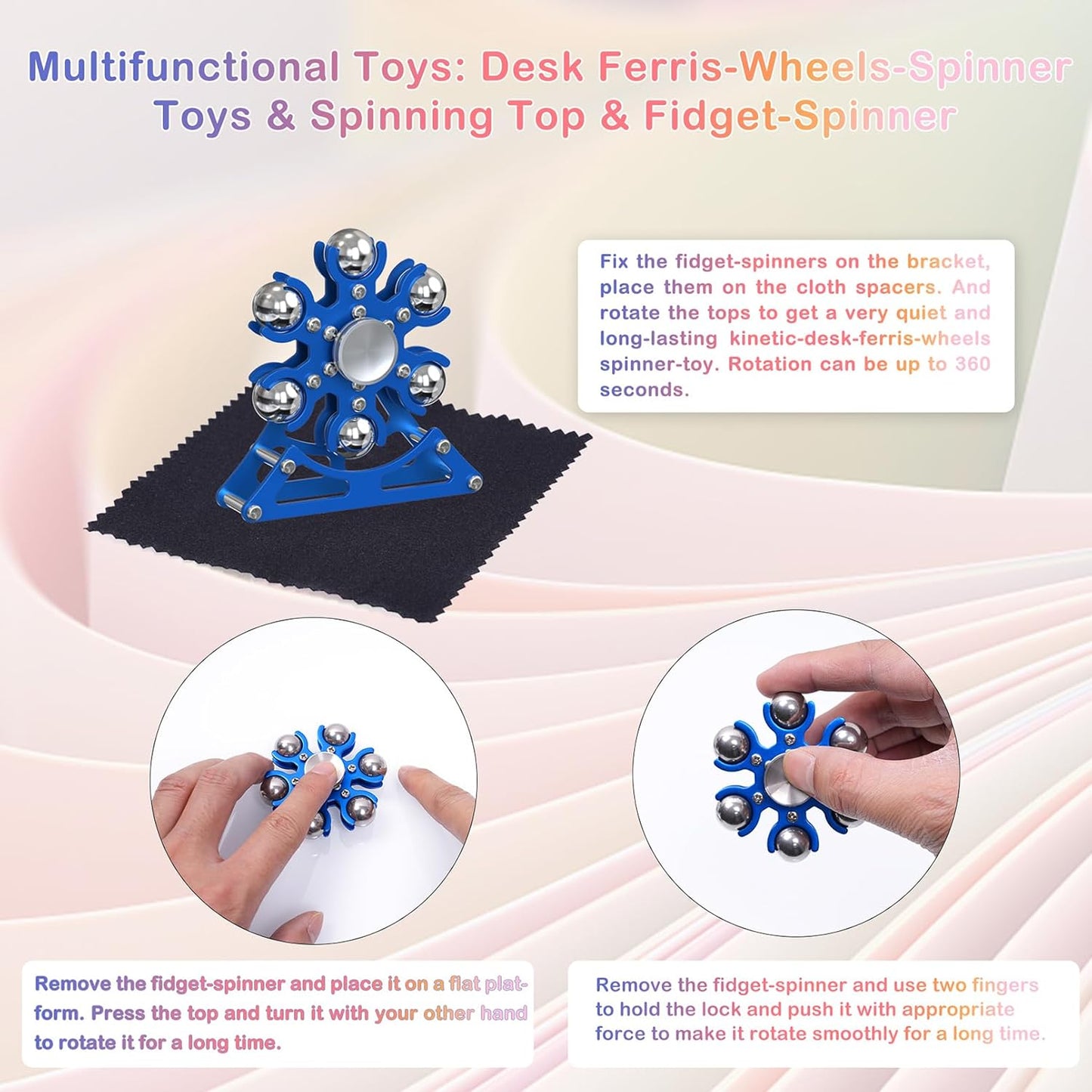 Desk-Fidget-Toys Ferris-Wheels-Spinner: Metal Kinetic-Fidget-Spinner 4mins, EDC-Toy Cool-Gadgets for School Office Christmas, ADHD Tools Gift Cool-Stuff Stress Relief Gift for Kid Children Teen Adult