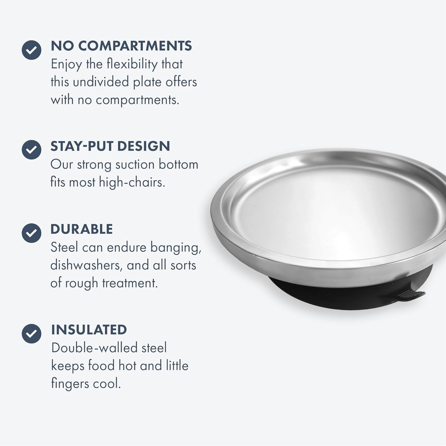 Avanchy Open Baby Plates with Suction – Stainless Steel Divided Plates for Toddlers, BPA-Free, Dishwasher Safe, Unbreakable, Non-Toxic, 100% Silicone Suction – Pink