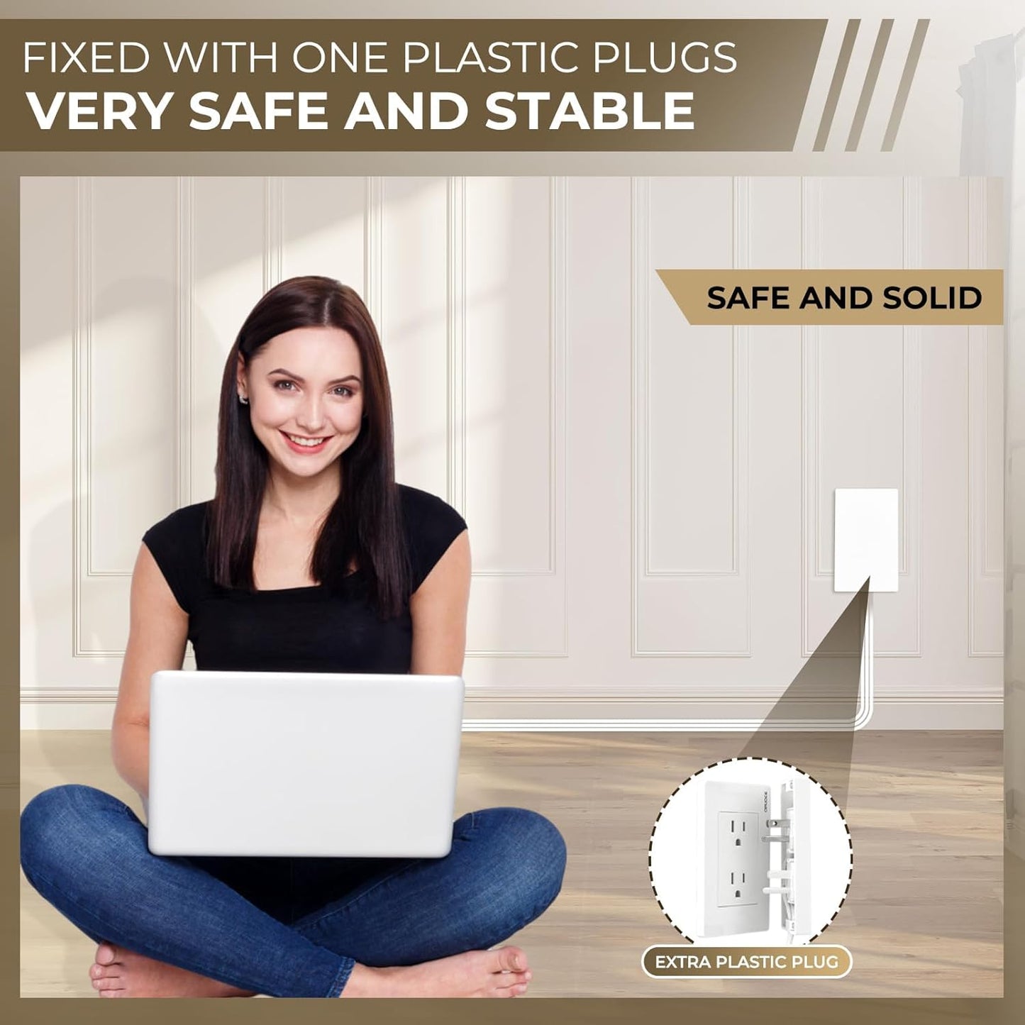 Outlet Concealer Power Strip | 5ft Flat Extension Cord | Ultra-Thin Outlet Cover Extension Cord with 3AC Outlets-,Universal Size,1625W for Kitchen, Home Improvement, Child & Pet Safe