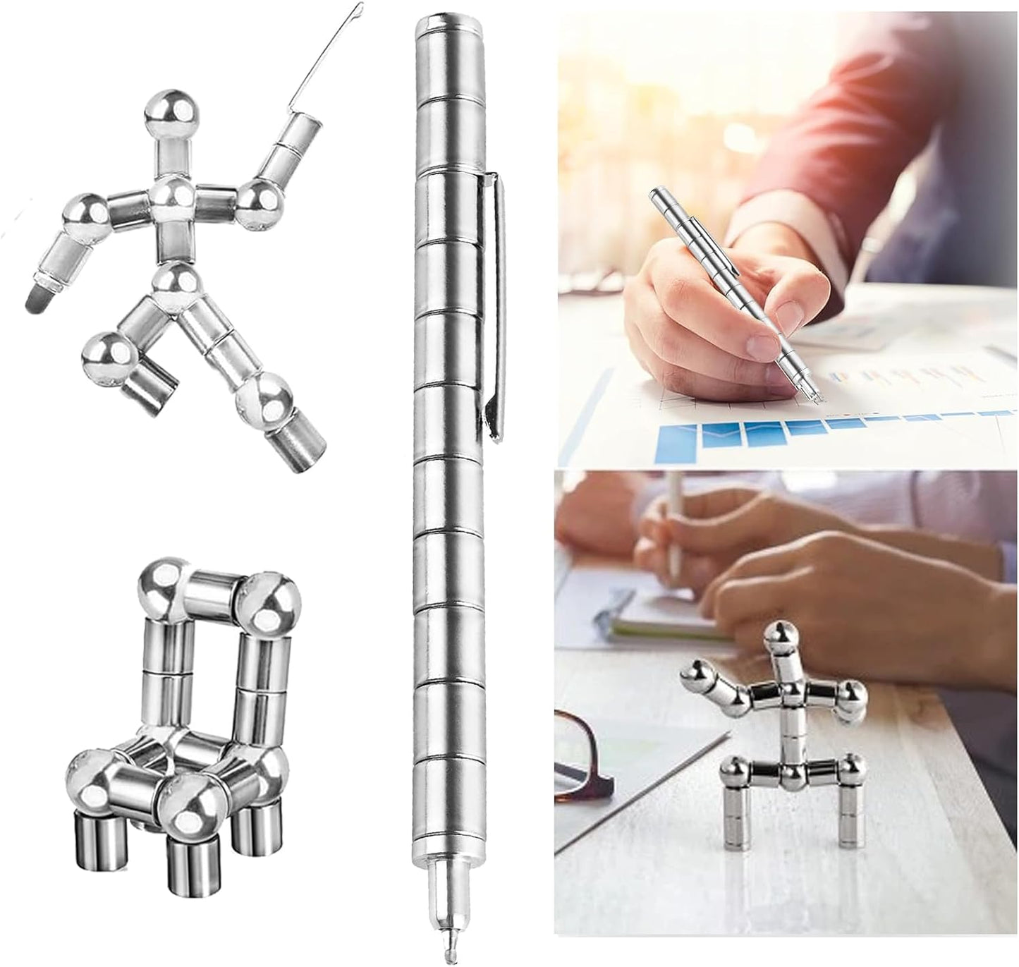 Fidget Pen,Magnetic Pen， Decompression Magnetic Fidget Toy Pen, Magnet Pen Fidget Toy Relieve Pressure Novel Toy Gifts for Kids or Friends! (Silvery)