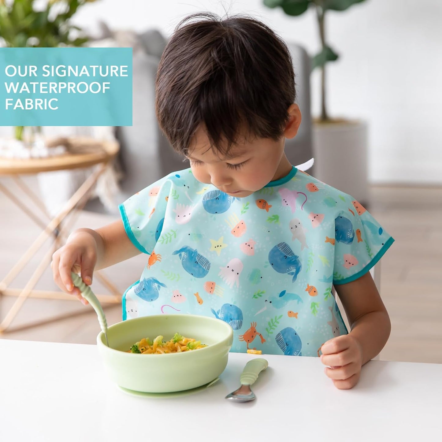 Bumkins Bibs - Toddler Bibs, Waterproof, Large for 1-3 Years, Short Sleeve