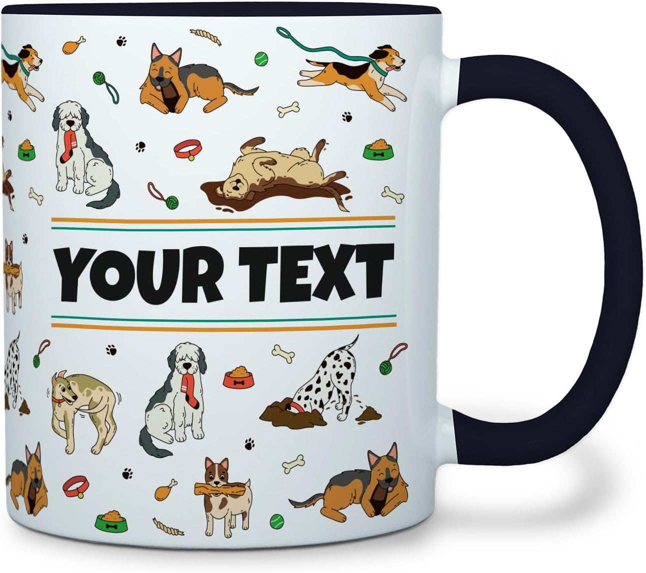 Personalized Mug for Kids - Dogs - Custom Name/Text, Ceramic Hot Chocolate/Cocoa/Coffee Cup for Boys/Girls, Birthday/Christmas/Holiday Gift - 11 oz, Black Handle