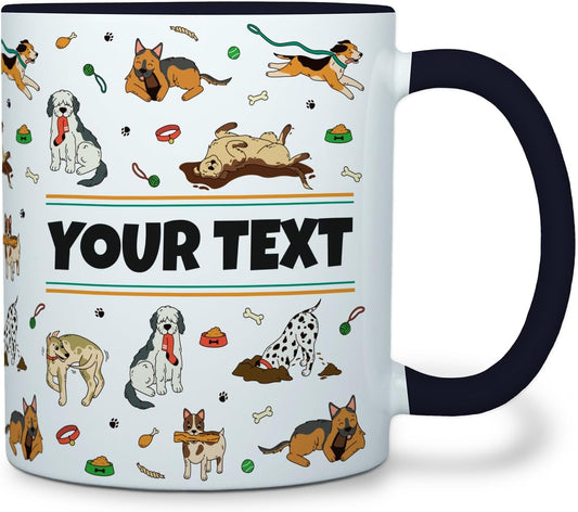 Personalized Mug for Kids - Dogs - Custom Name/Text, Ceramic Hot Chocolate/Cocoa/Coffee Cup for Boys/Girls, Birthday/Christmas/Holiday Gift - 11 oz, Black Handle