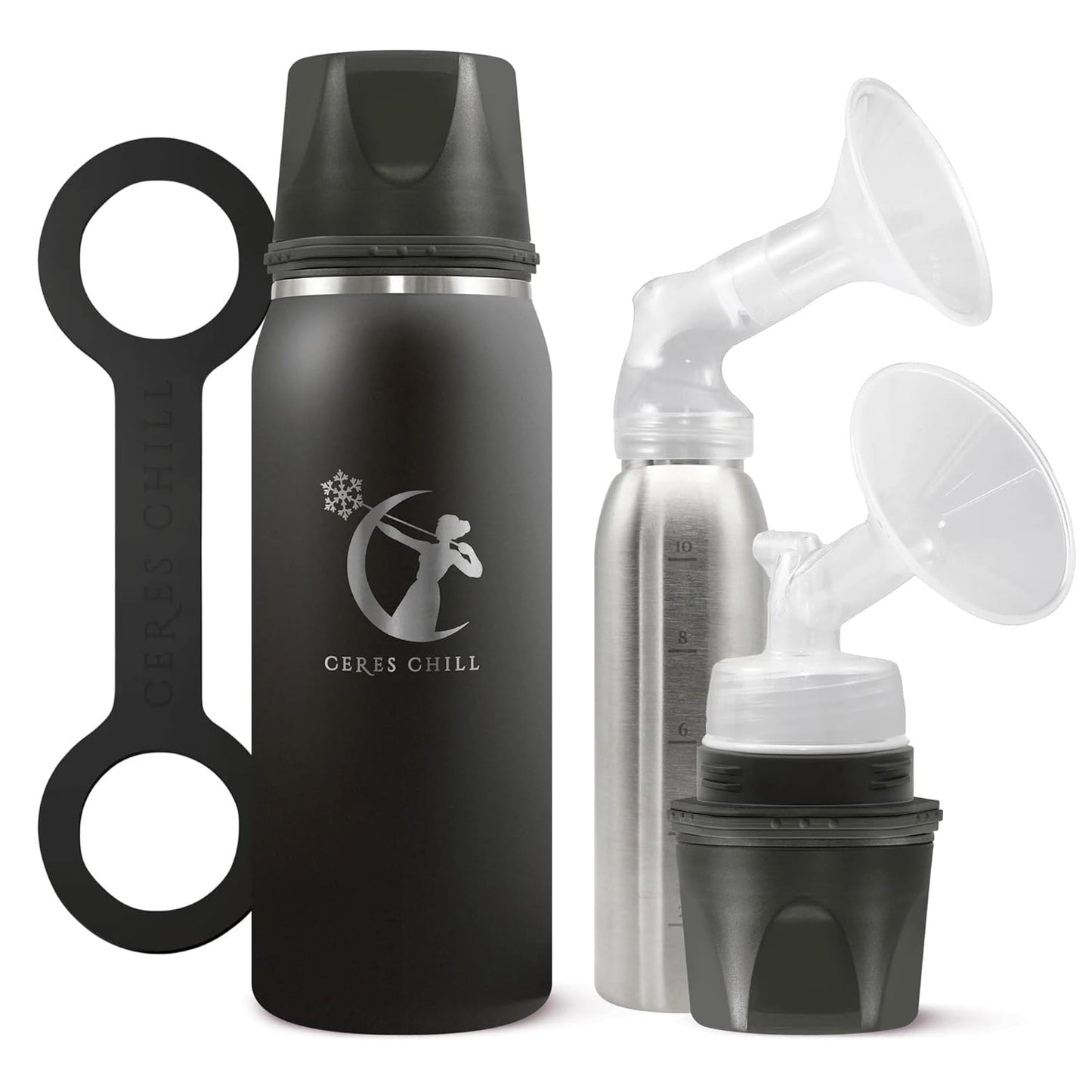 CERES CHILL OG Breastmilk Chiller, Reusable Storage Container, Up to 34 oz. - Bottle Cooler Keeps Milk at Safe Temperatures for Up to 20 Hours, Connects w/Most Pumps (Black)