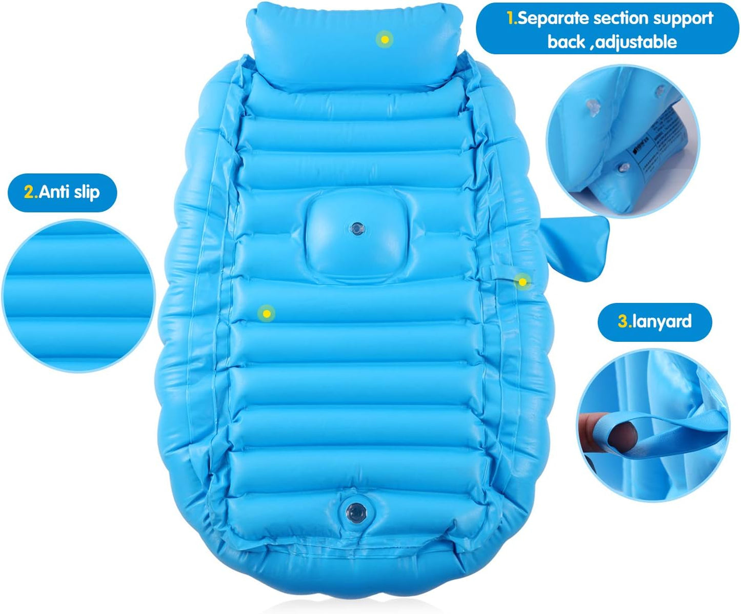 Baby Inflatable Bathtub, Portable Infant Toddler Bathing Tub Non Slip Travel Bathtub Mini Air Swimming Pool Kids Thick Foldable Shower Basin with Air Pump, Blue