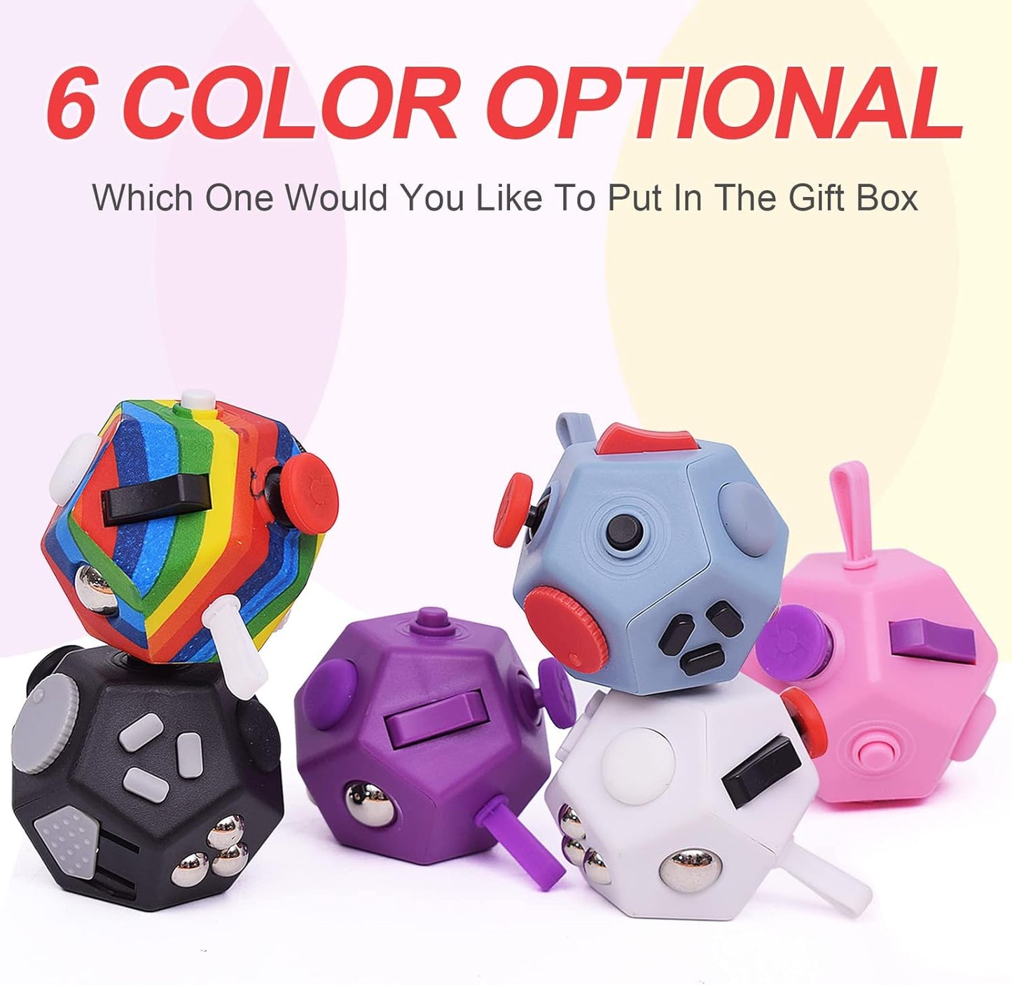 Small Fidget Toys,12 Sided Cube Toys for Kids Adults with Anxiety ADHD Autism and Relief Stress (Rainbow)
