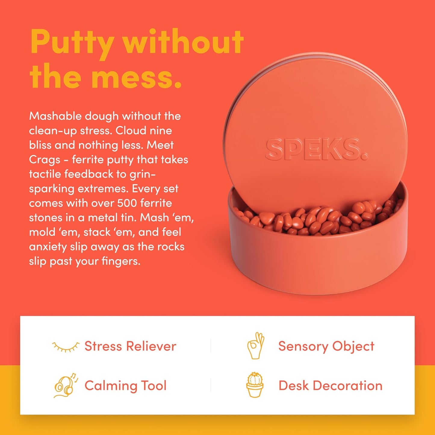 Speks Crags Ferrite Putty, Over 500 Ferrite Stones in a Metal Tin, Seriously Satisfying Fidget Toys for Adults and Desk Toys for Office, Matte Coral, Medium